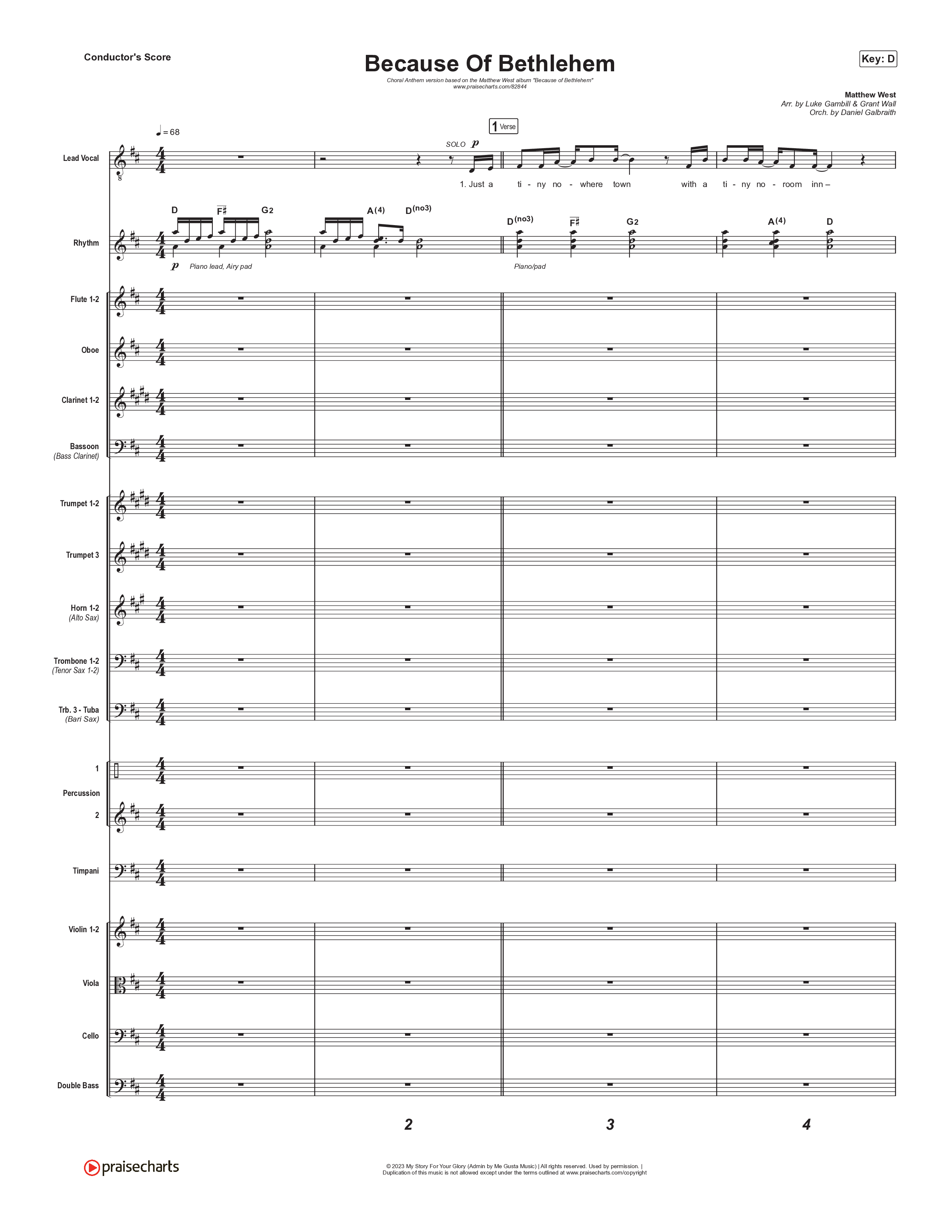 Because Of Bethlehem (Choral Anthem SATB) Conductor's Score (Matthew West / Arr. Luke Gambill)