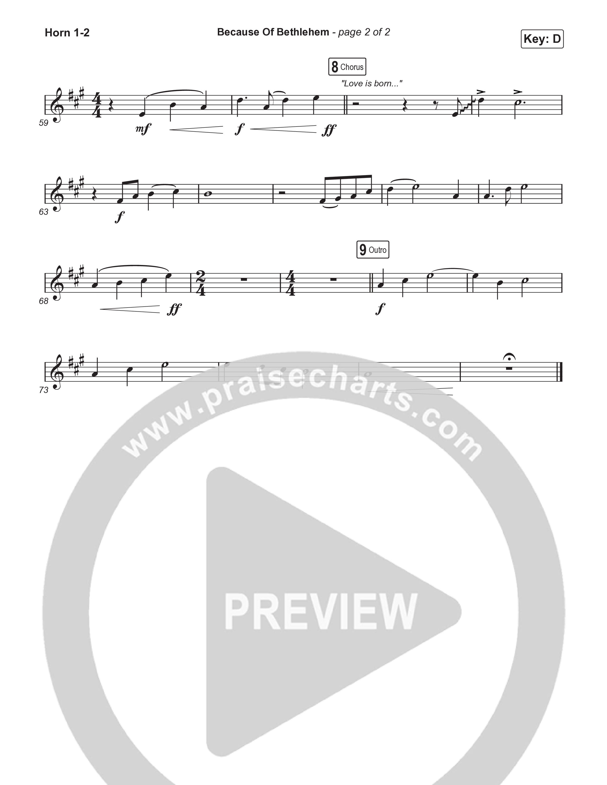 Because Of Bethlehem (Choral Anthem SATB) French Horn 1,2 (Matthew West / Arr. Luke Gambill)