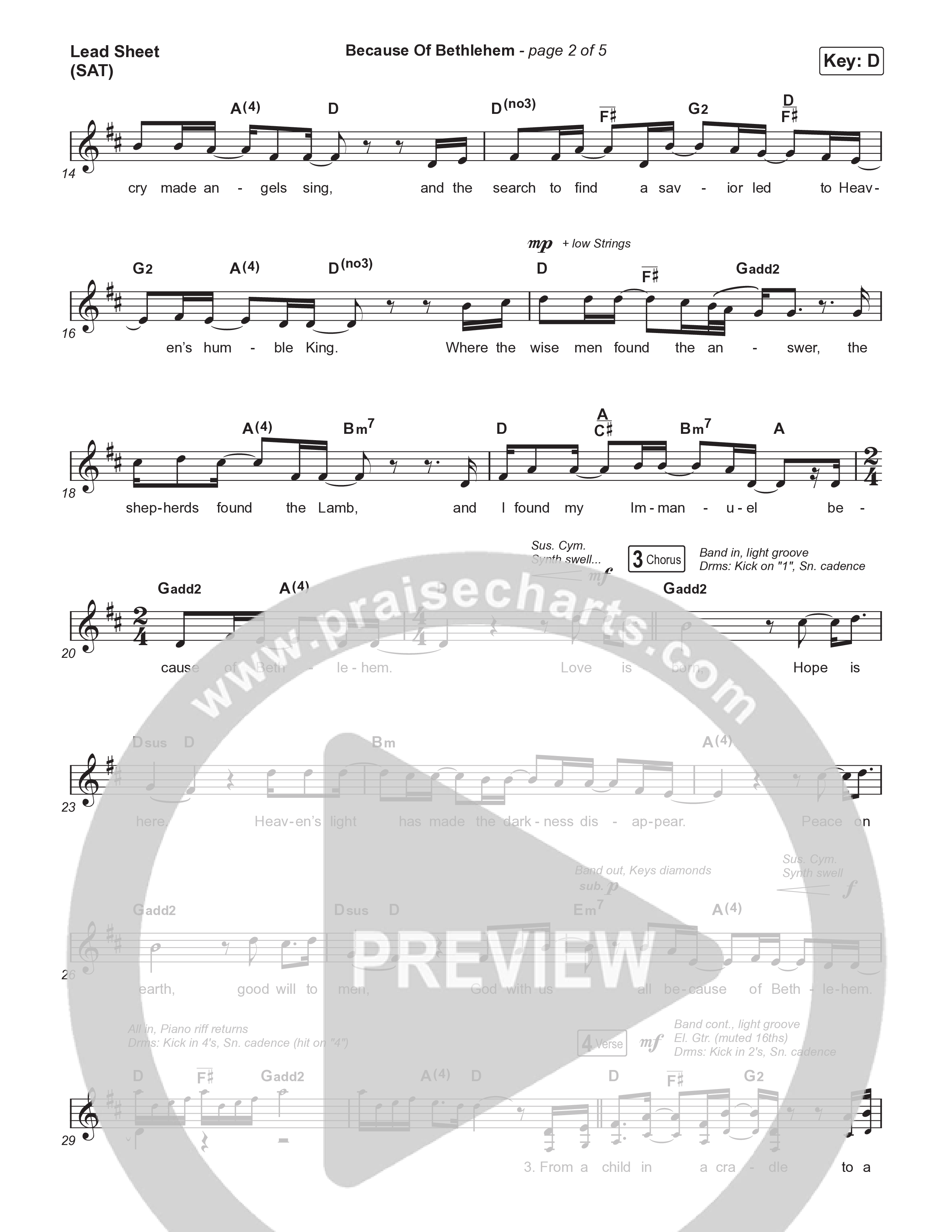 Because Of Bethlehem (Choral Anthem SATB) Lead Sheet (SAT) (Matthew West / Arr. Luke Gambill)
