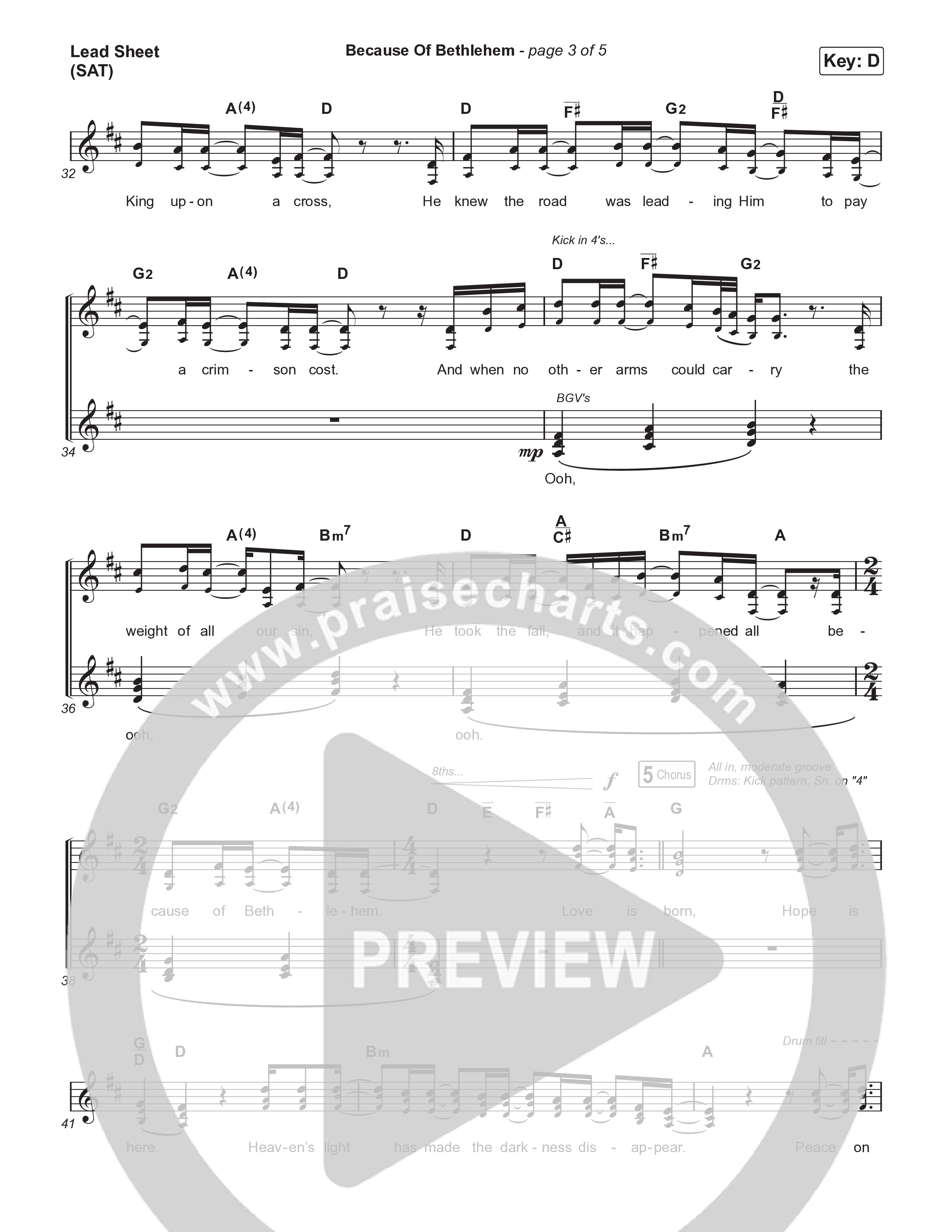 Because Of Bethlehem (Choral Anthem SATB) Lead Sheet (SAT) (Matthew West / Arr. Luke Gambill)