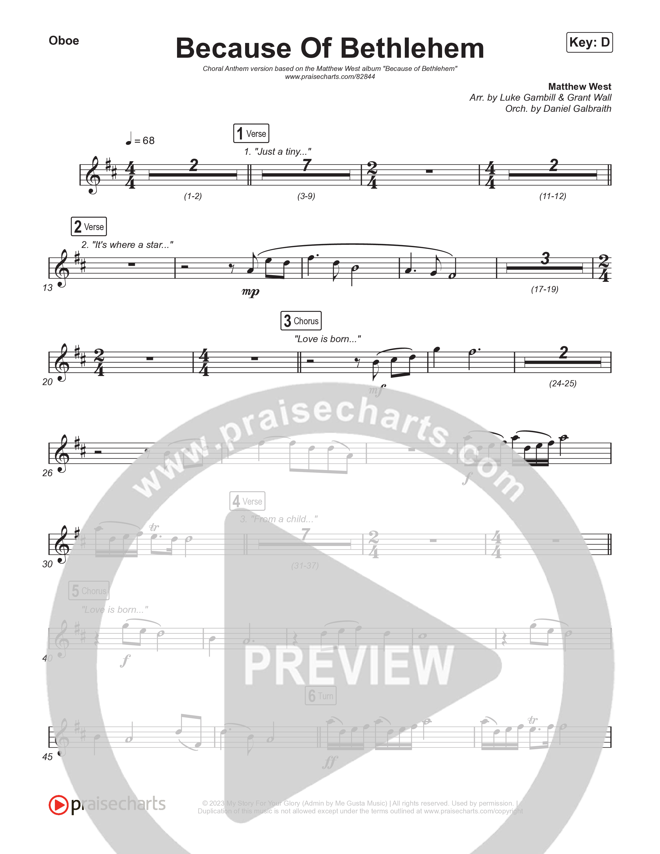 Because Of Bethlehem (Choral Anthem SATB) Wind Pack (Matthew West / Arr. Luke Gambill)