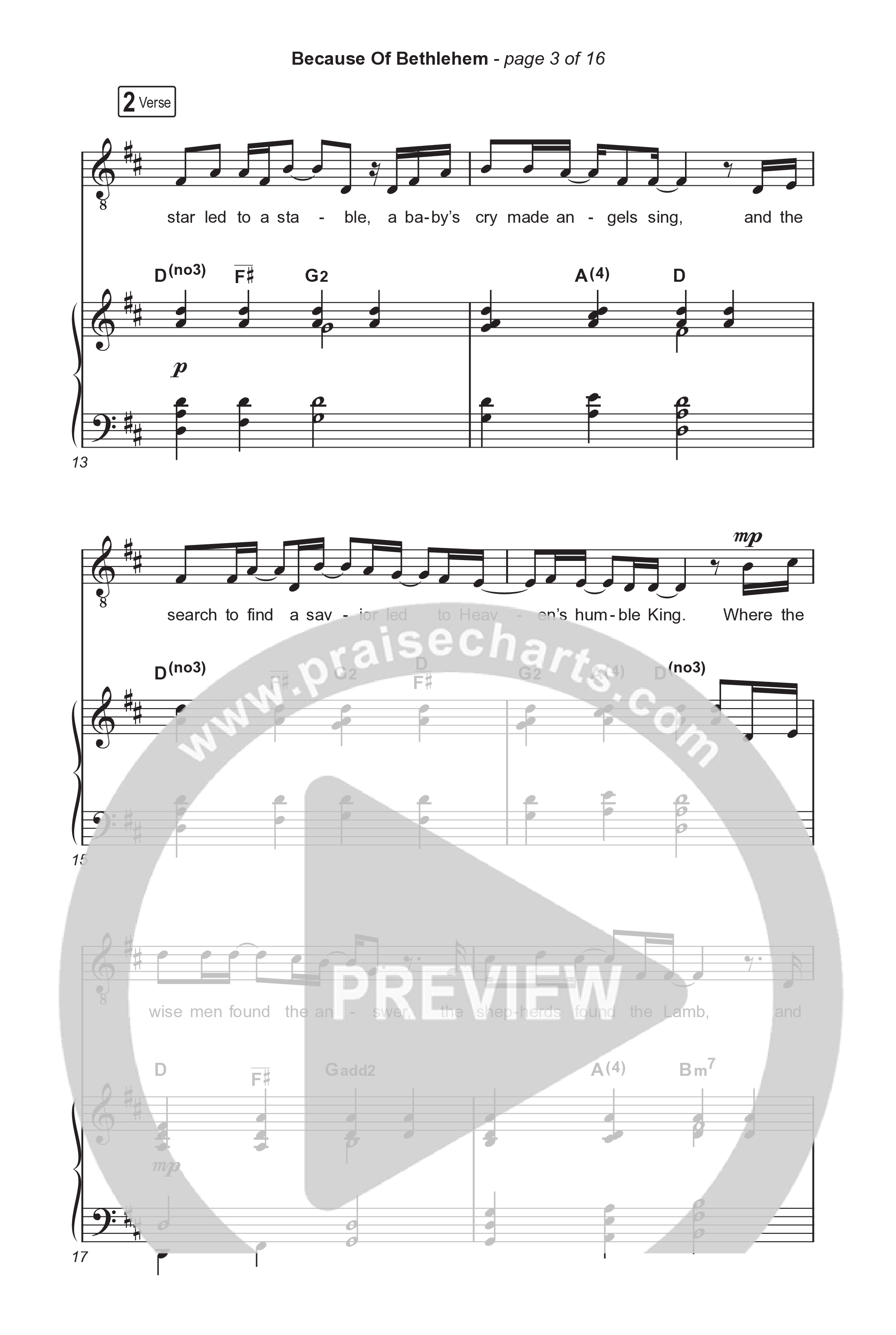Because Of Bethlehem (Choral Anthem SATB) Octavo (SATB & Pno) (Matthew West / Arr. Luke Gambill)