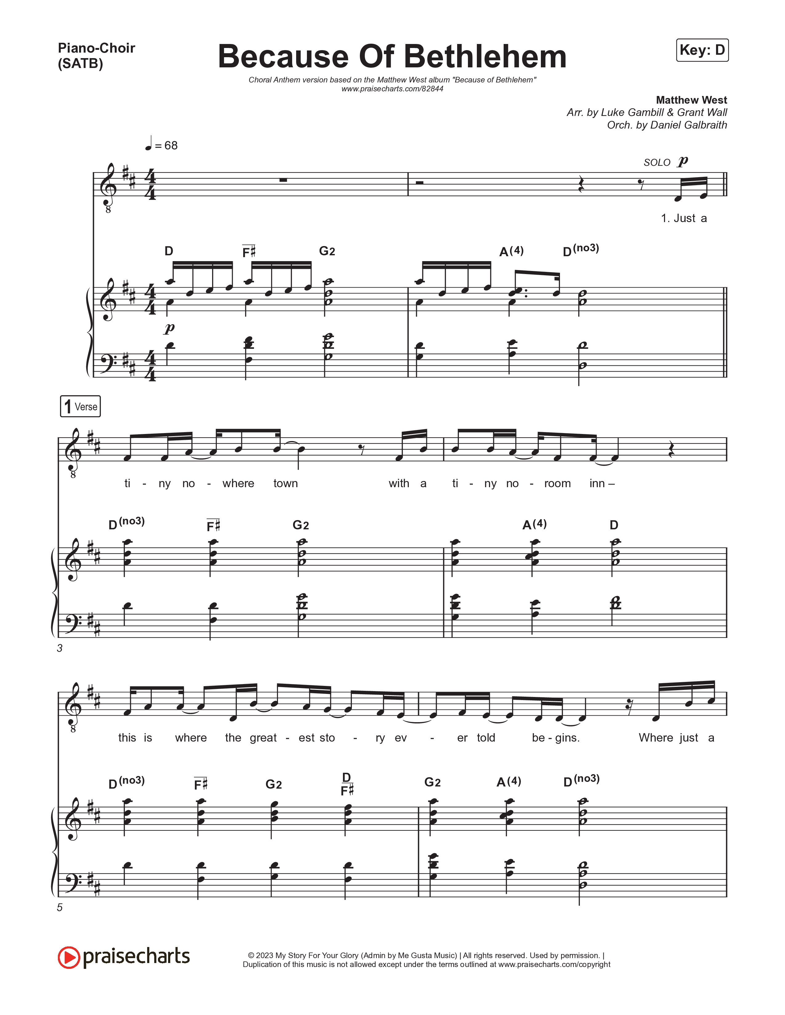 Because Of Bethlehem (Choral Anthem SATB) Piano/Vocal (SATB) (Matthew West / Arr. Luke Gambill)