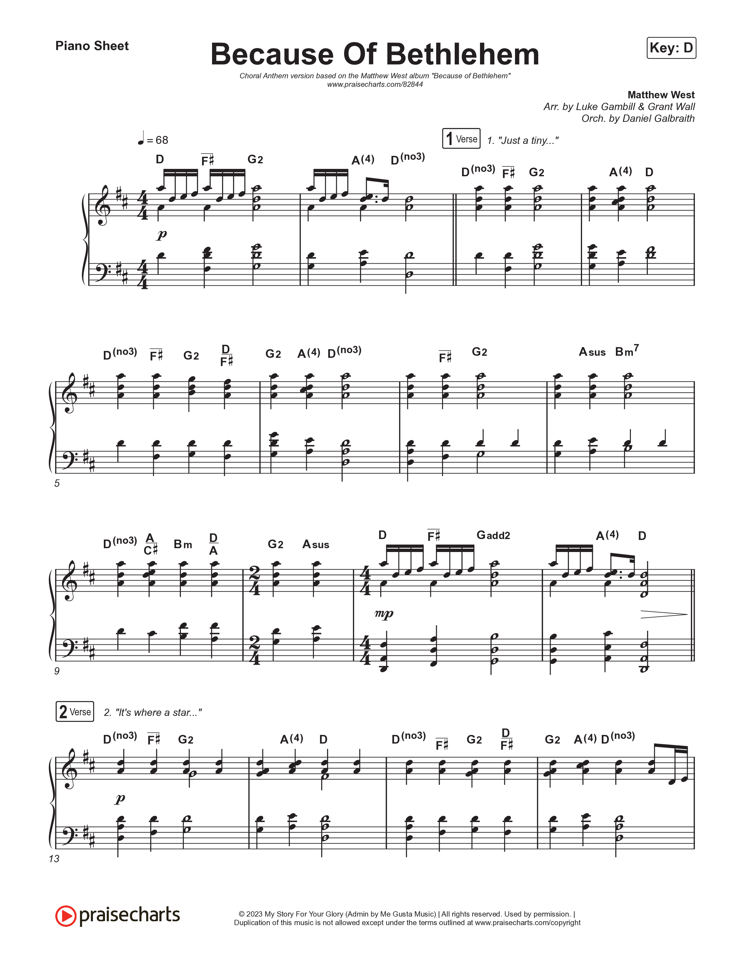 Because Of Bethlehem (Choral Anthem SATB) Piano Sheet (Matthew West / Arr. Luke Gambill)