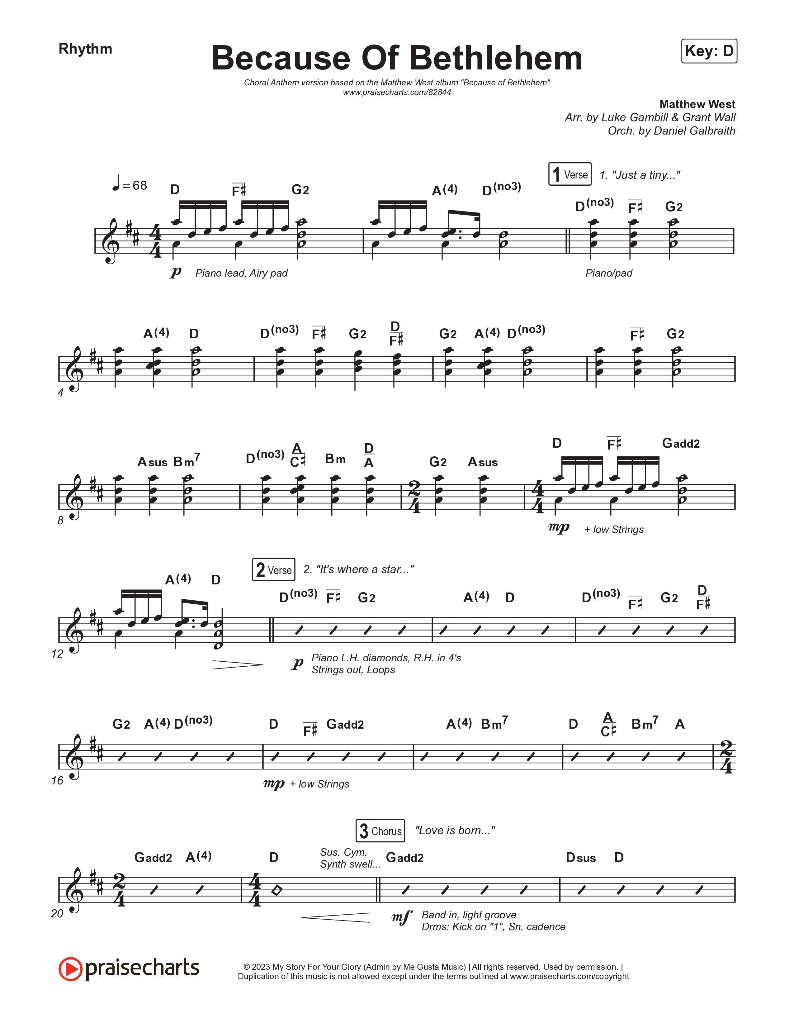 Because Of Bethlehem (Choral Anthem SATB) Rhythm Chart (Matthew West / Arr. Luke Gambill)