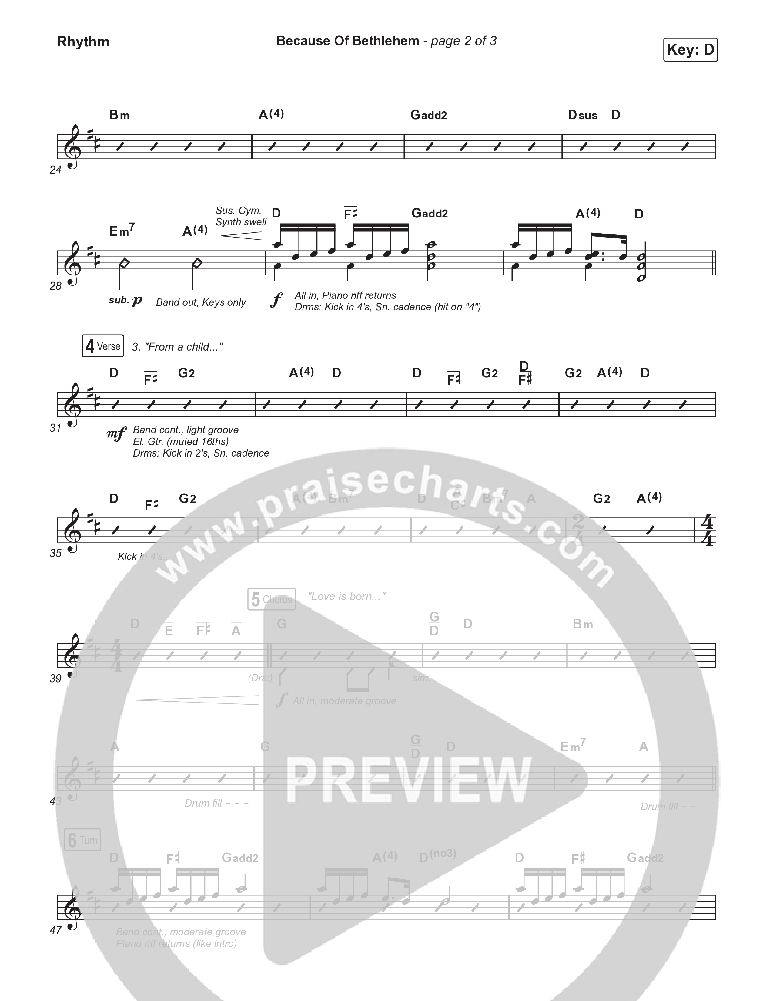 Because Of Bethlehem (Choral Anthem SATB) Rhythm Chart (Matthew West / Arr. Luke Gambill)