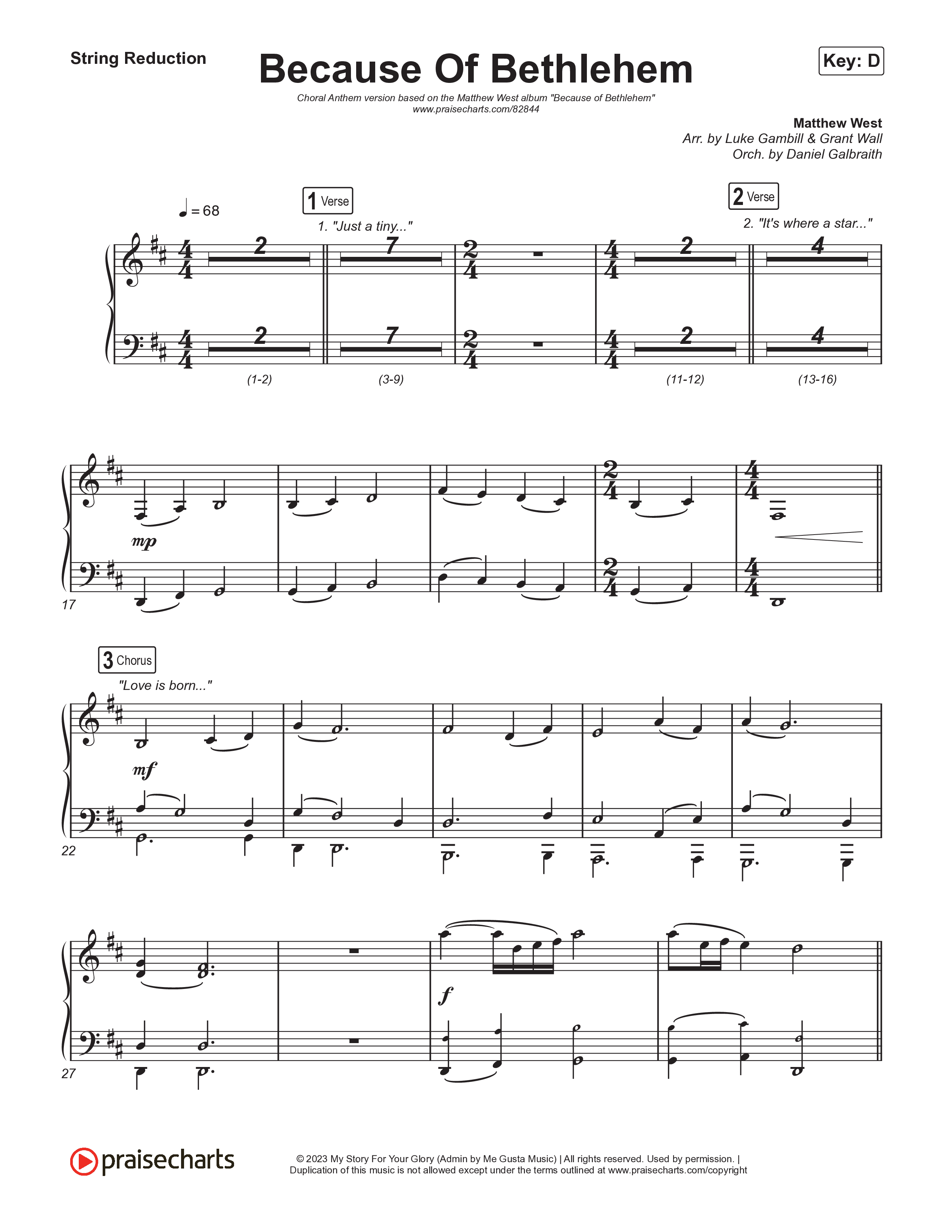 Because Of Bethlehem (Choral Anthem SATB) String Reduction (Matthew West / Arr. Luke Gambill)