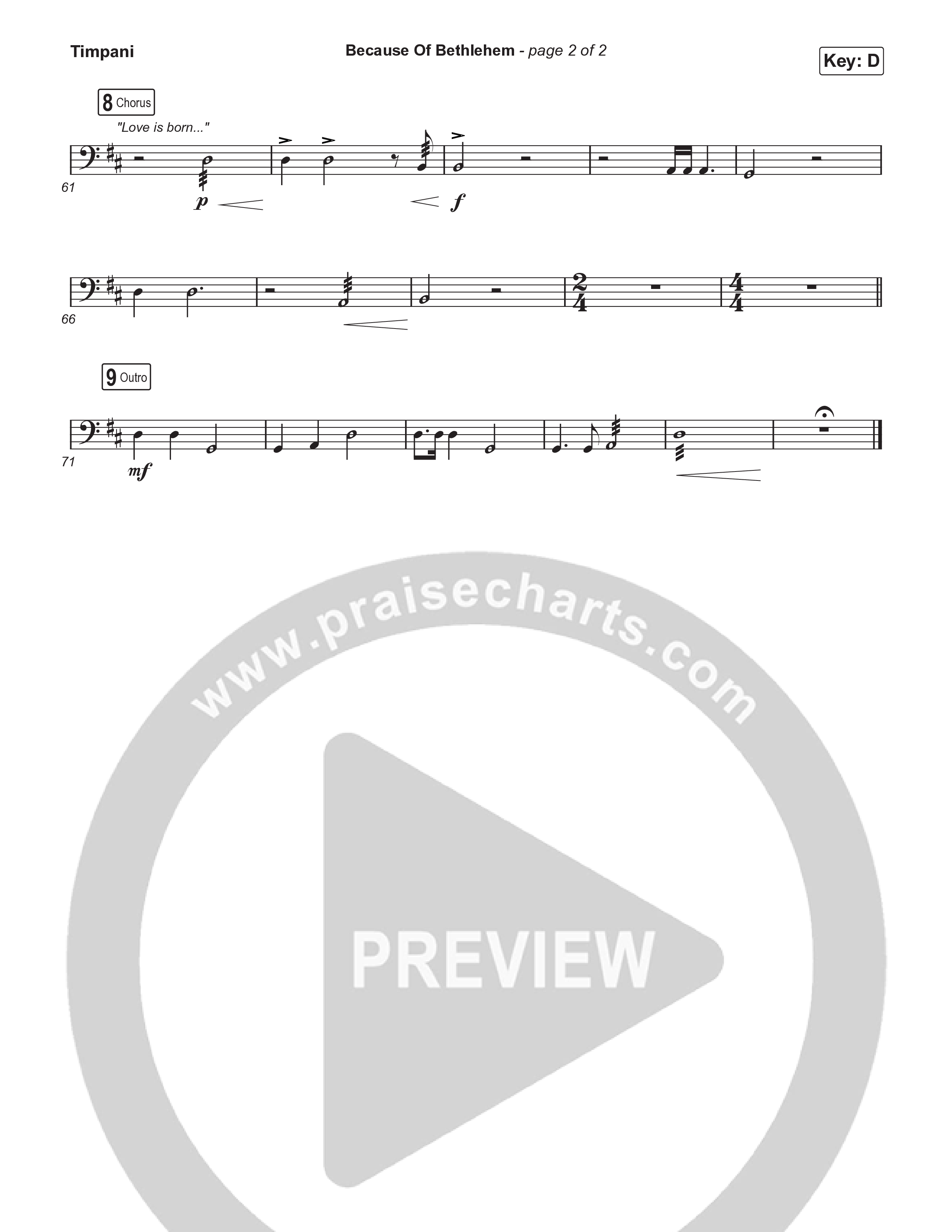 Because Of Bethlehem (Choral Anthem SATB) Timpani (Matthew West / Arr. Luke Gambill)