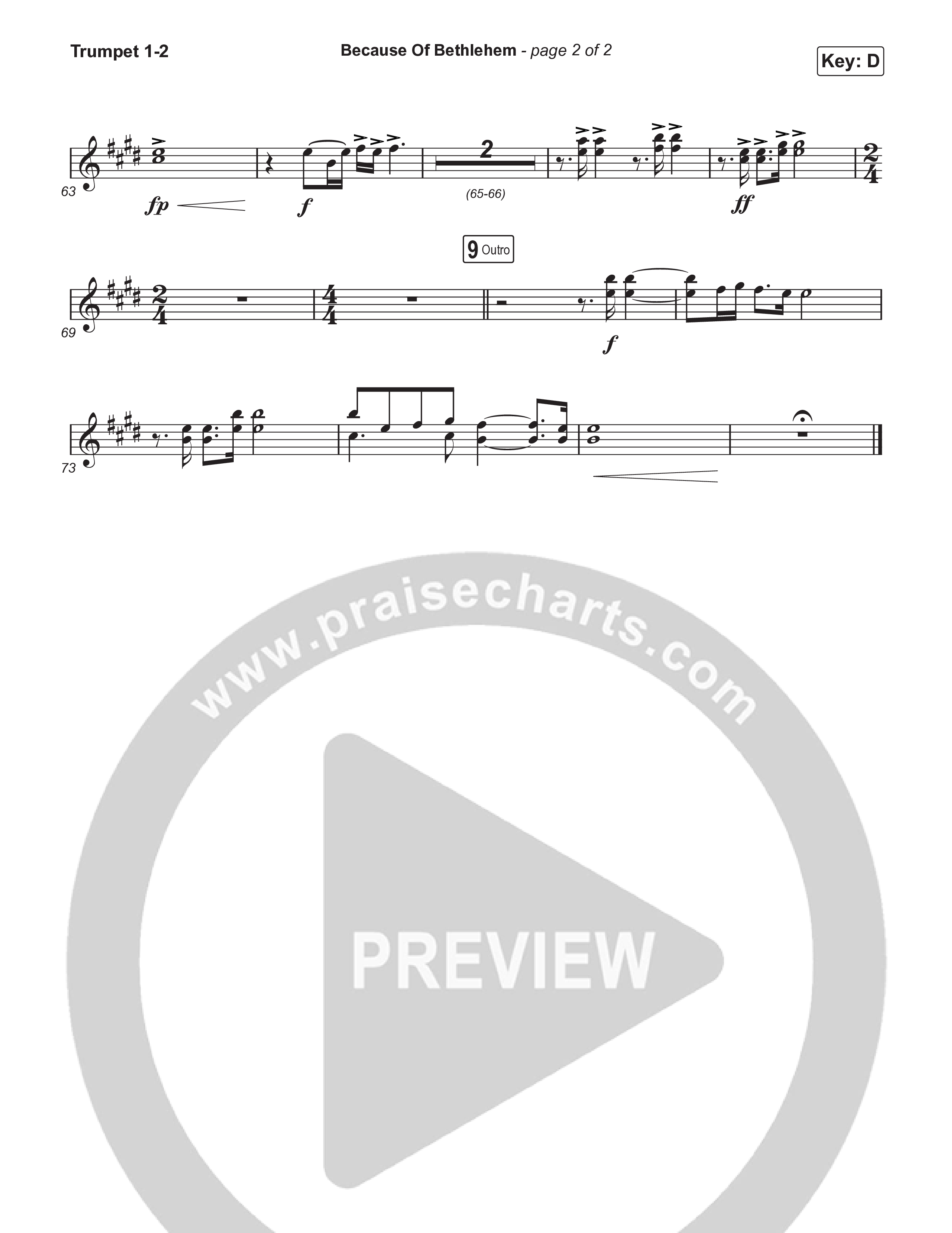 Because Of Bethlehem (Choral Anthem SATB) Trumpet 1,2 (Matthew West / Arr. Luke Gambill)