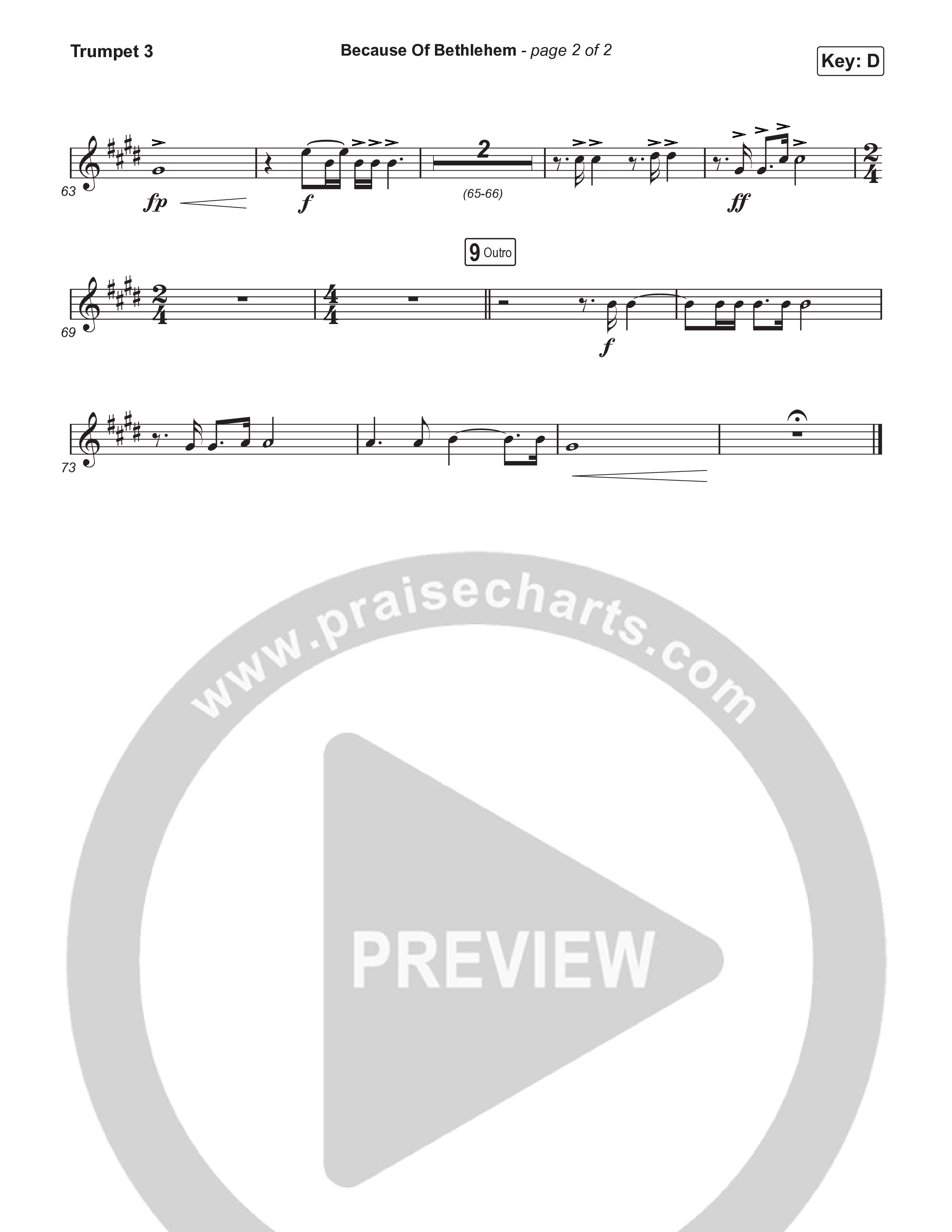 Because Of Bethlehem (Choral Anthem SATB) Trumpet 3 (Matthew West / Arr. Luke Gambill)