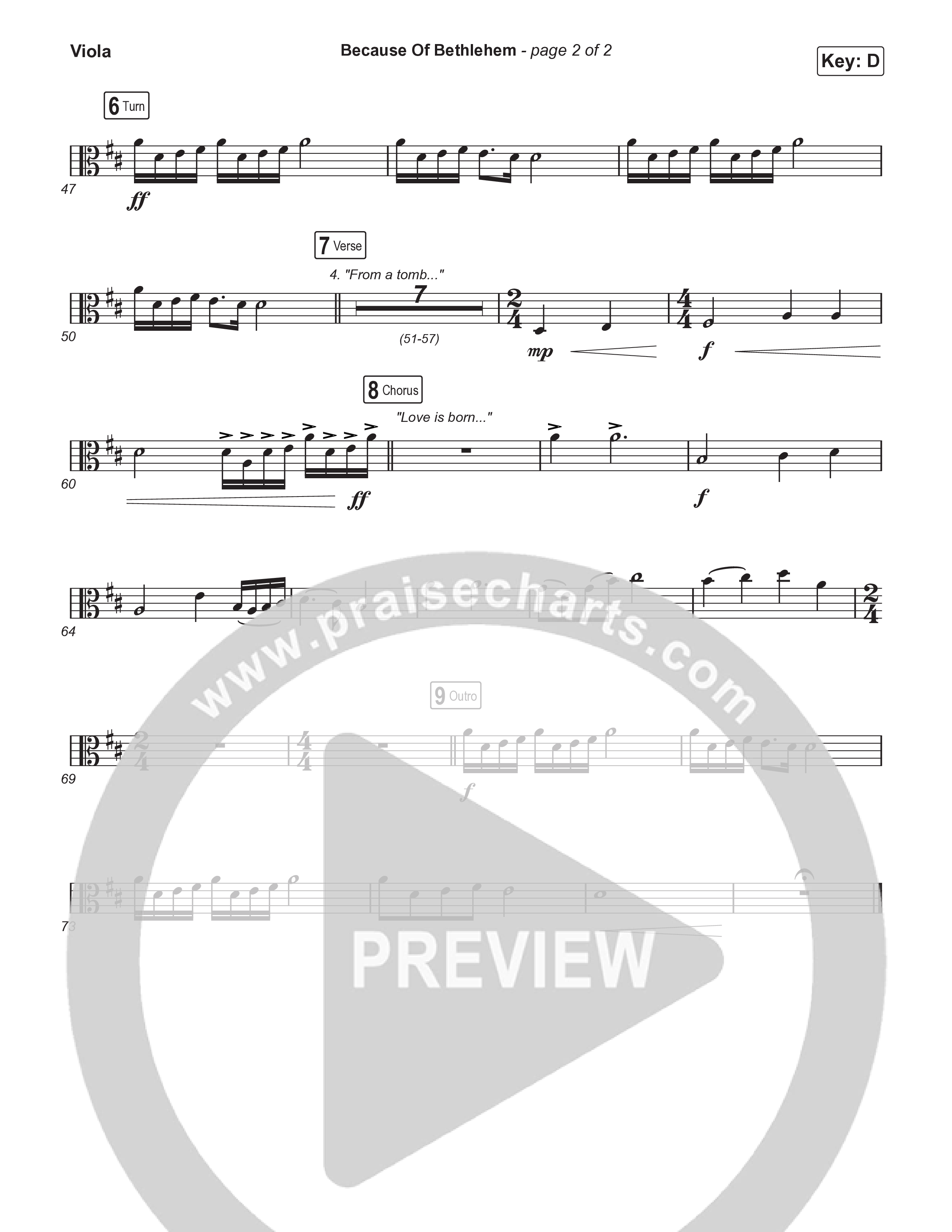 Because Of Bethlehem (Choral Anthem SATB) Viola (Matthew West / Arr. Luke Gambill)