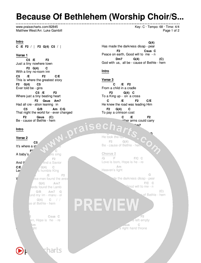 Because Of Bethlehem (Worship Choir/SAB) Chords & Lyrics (Matthew West / Arr. Luke Gambill)