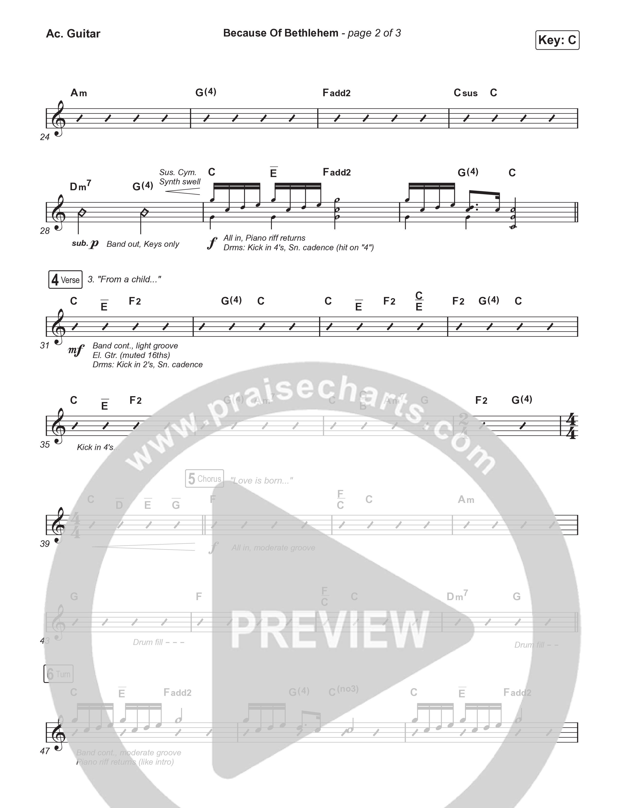 Because Of Bethlehem (Worship Choir/SAB) Acoustic Guitar (Matthew West / Arr. Luke Gambill)
