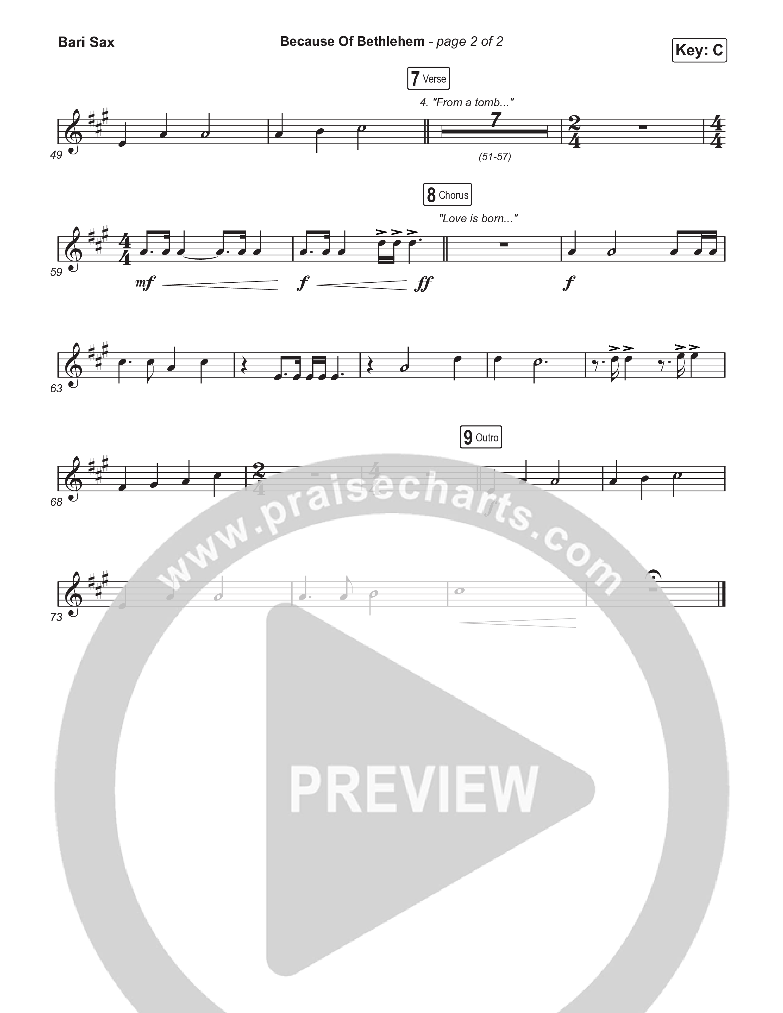 Because Of Bethlehem (Worship Choir/SAB) Bari Sax (Matthew West / Arr. Luke Gambill)