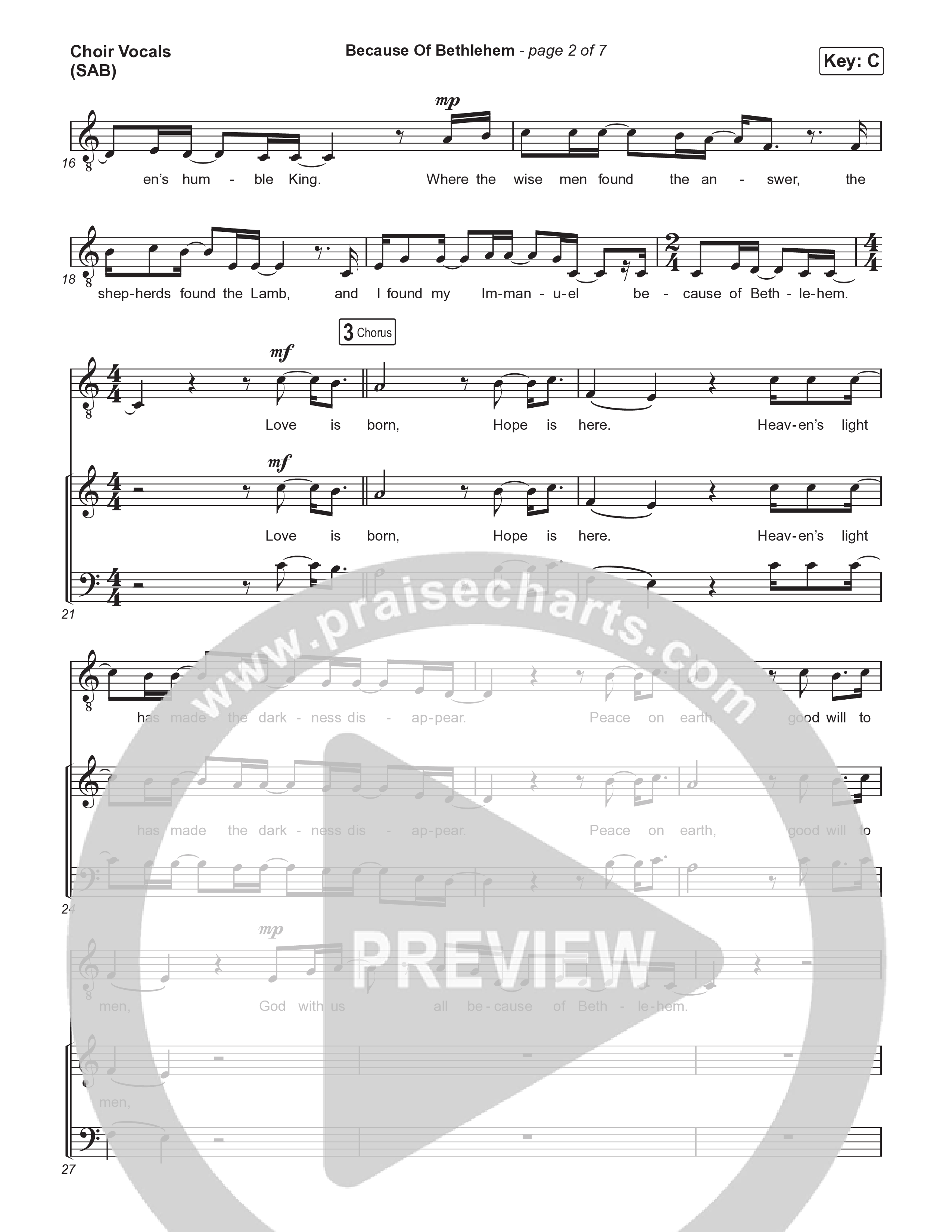 Because Of Bethlehem (Worship Choir/SAB) Choir Sheet (SAB) (Matthew West / Arr. Luke Gambill)