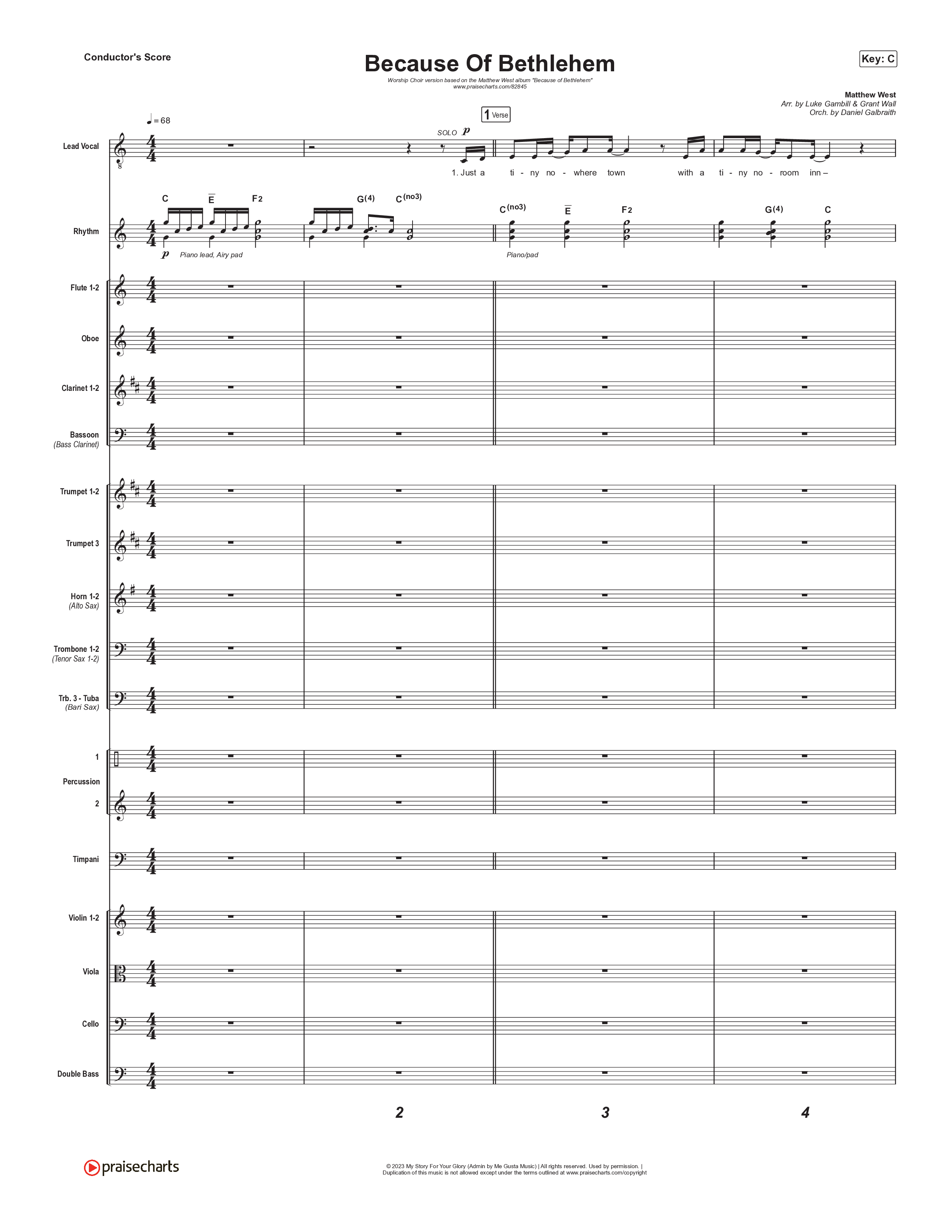 Because Of Bethlehem (Worship Choir/SAB) Conductor's Score (Matthew West / Arr. Luke Gambill)