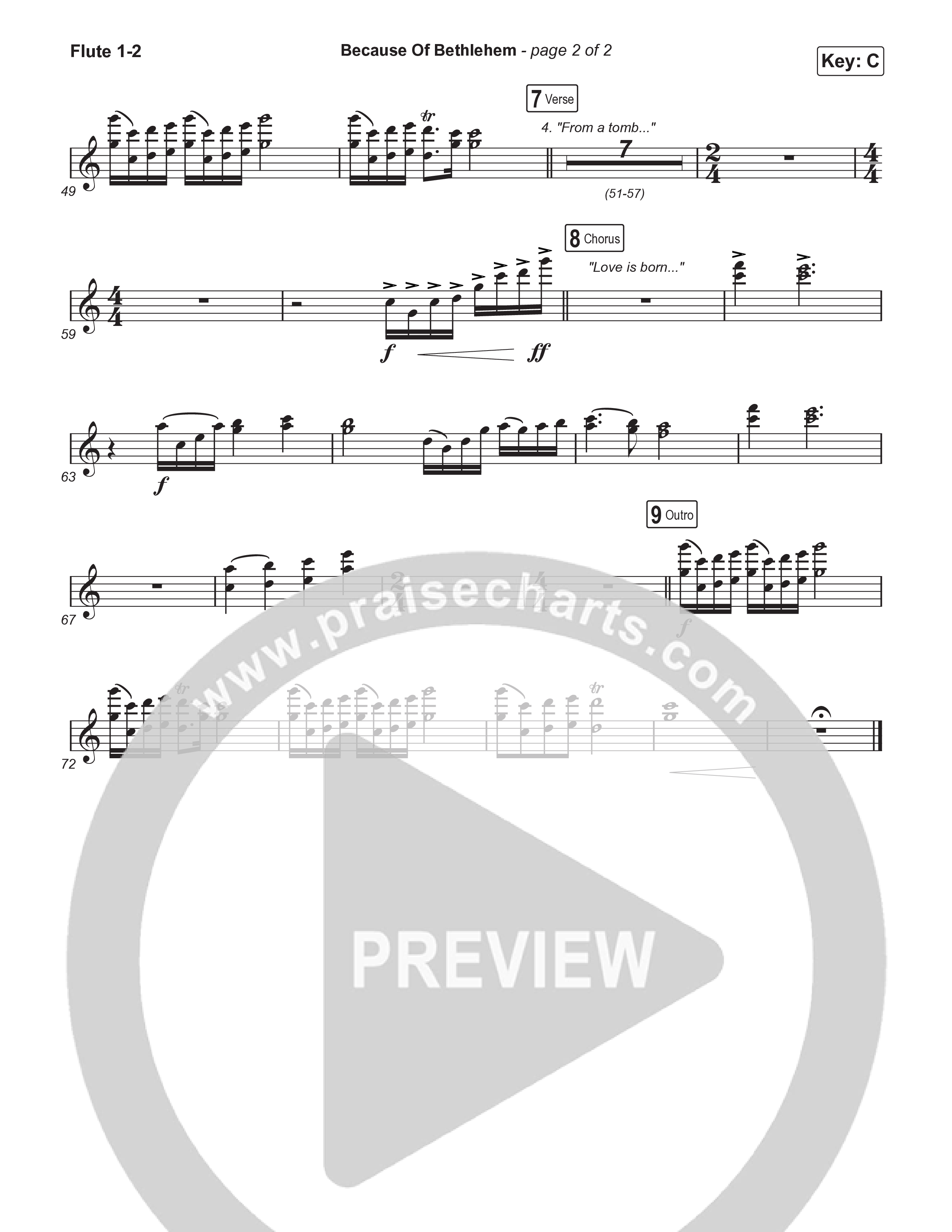 Because Of Bethlehem (Worship Choir/SAB) Flute 1/2 (Matthew West / Arr. Luke Gambill)