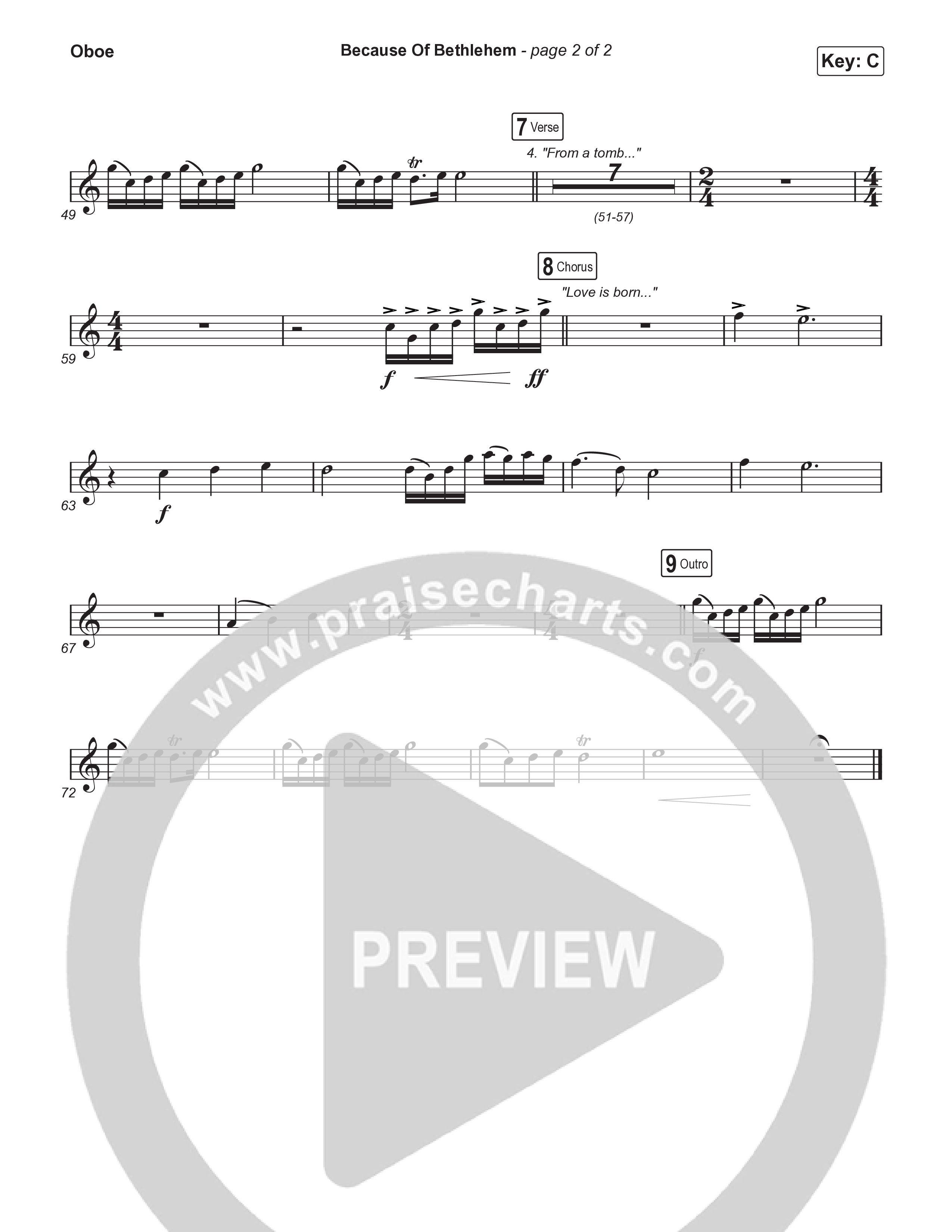 Because Of Bethlehem (Worship Choir/SAB) Oboe (Matthew West / Arr. Luke Gambill)