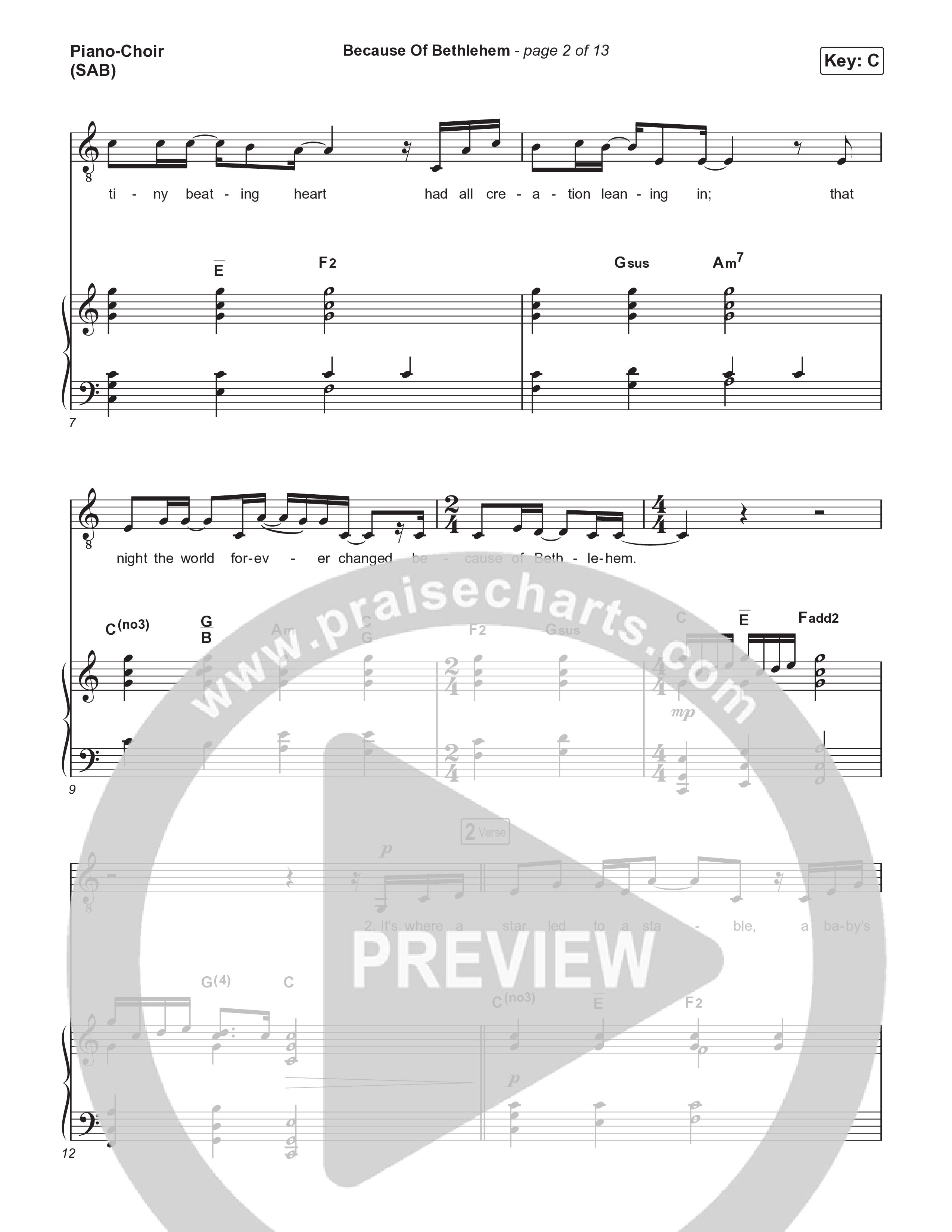 Because Of Bethlehem (Worship Choir/SAB) Piano/Choir (SAB) (Matthew West / Arr. Luke Gambill)