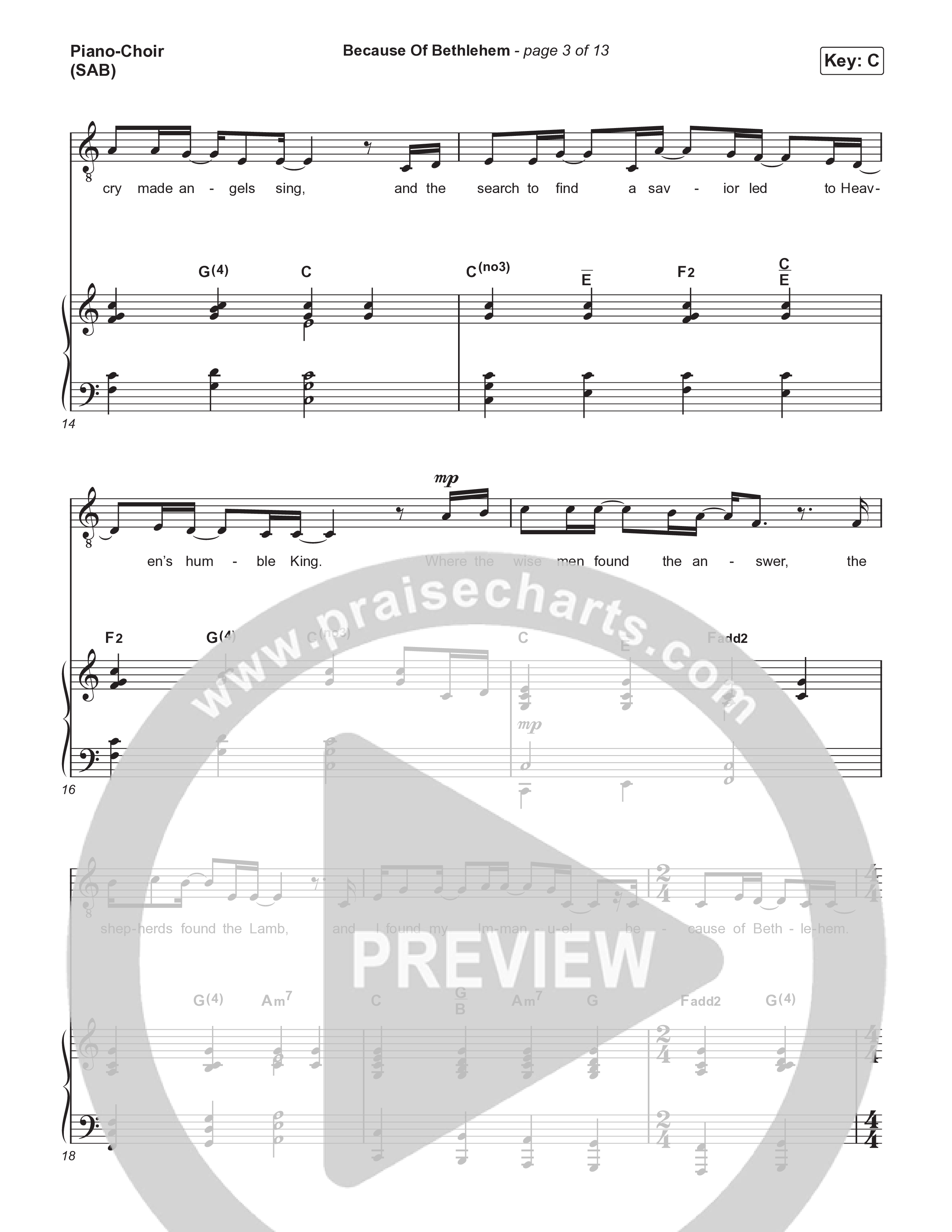 Because Of Bethlehem (Worship Choir/SAB) Piano/Choir (SAB) (Matthew West / Arr. Luke Gambill)