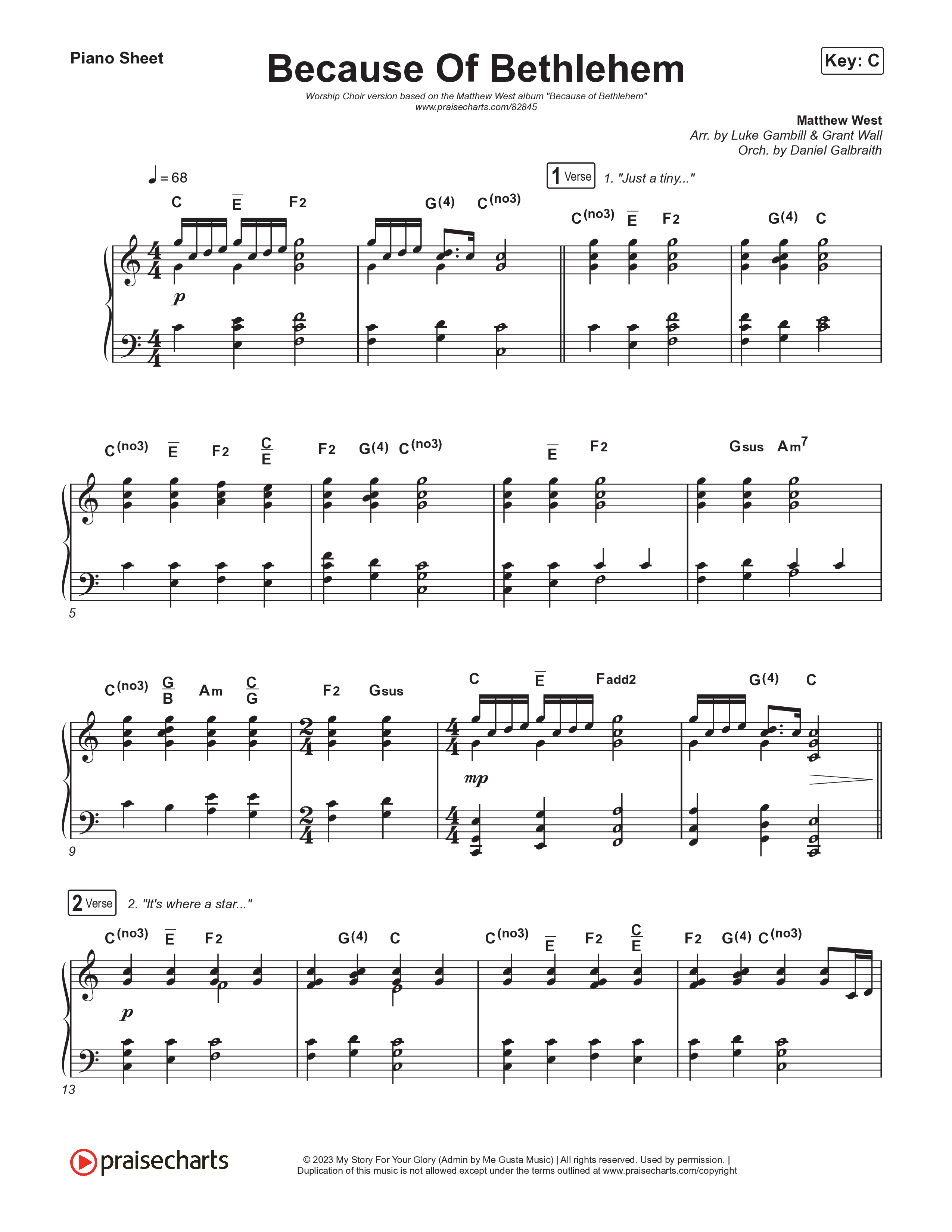 Because Of Bethlehem (Worship Choir/SAB) Piano Sheet (Matthew West / Arr. Luke Gambill)