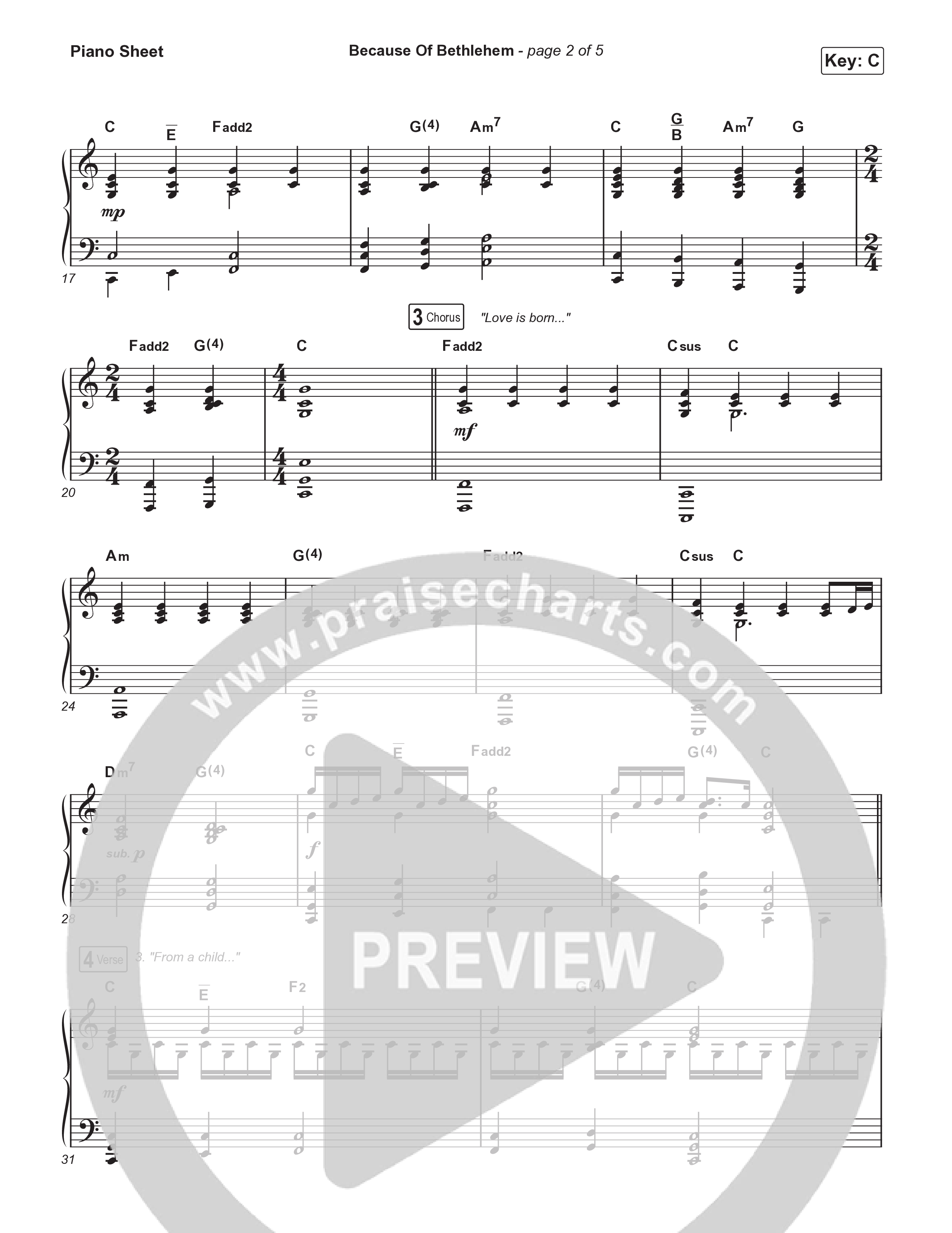Because Of Bethlehem (Worship Choir/SAB) Piano Sheet (Matthew West / Arr. Luke Gambill)