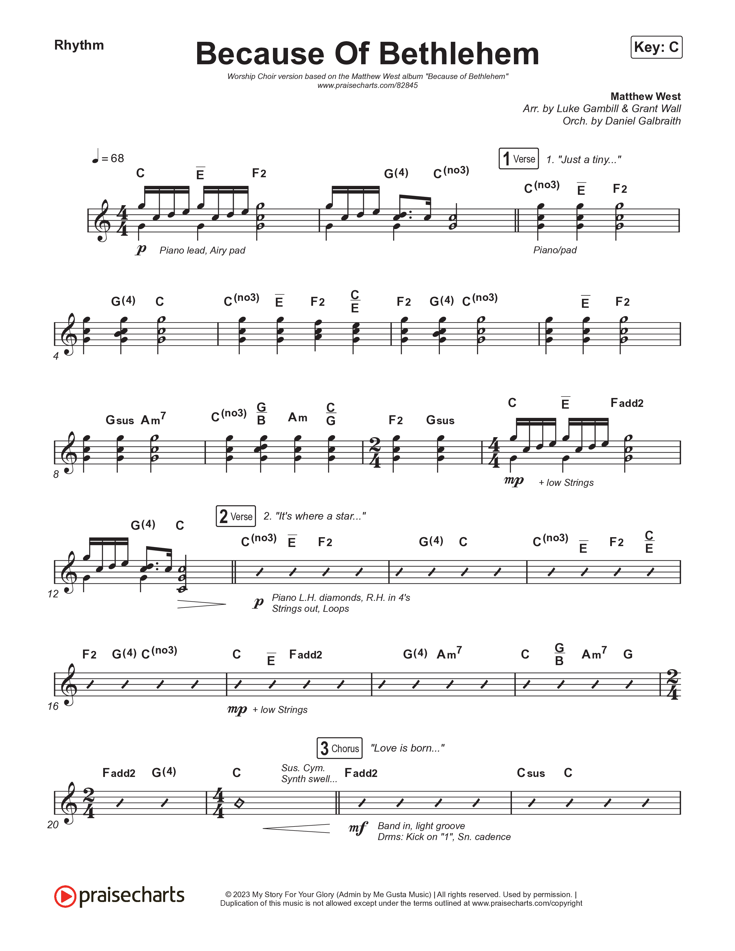 Because Of Bethlehem (Worship Choir/SAB) Rhythm Chart (Matthew West / Arr. Luke Gambill)