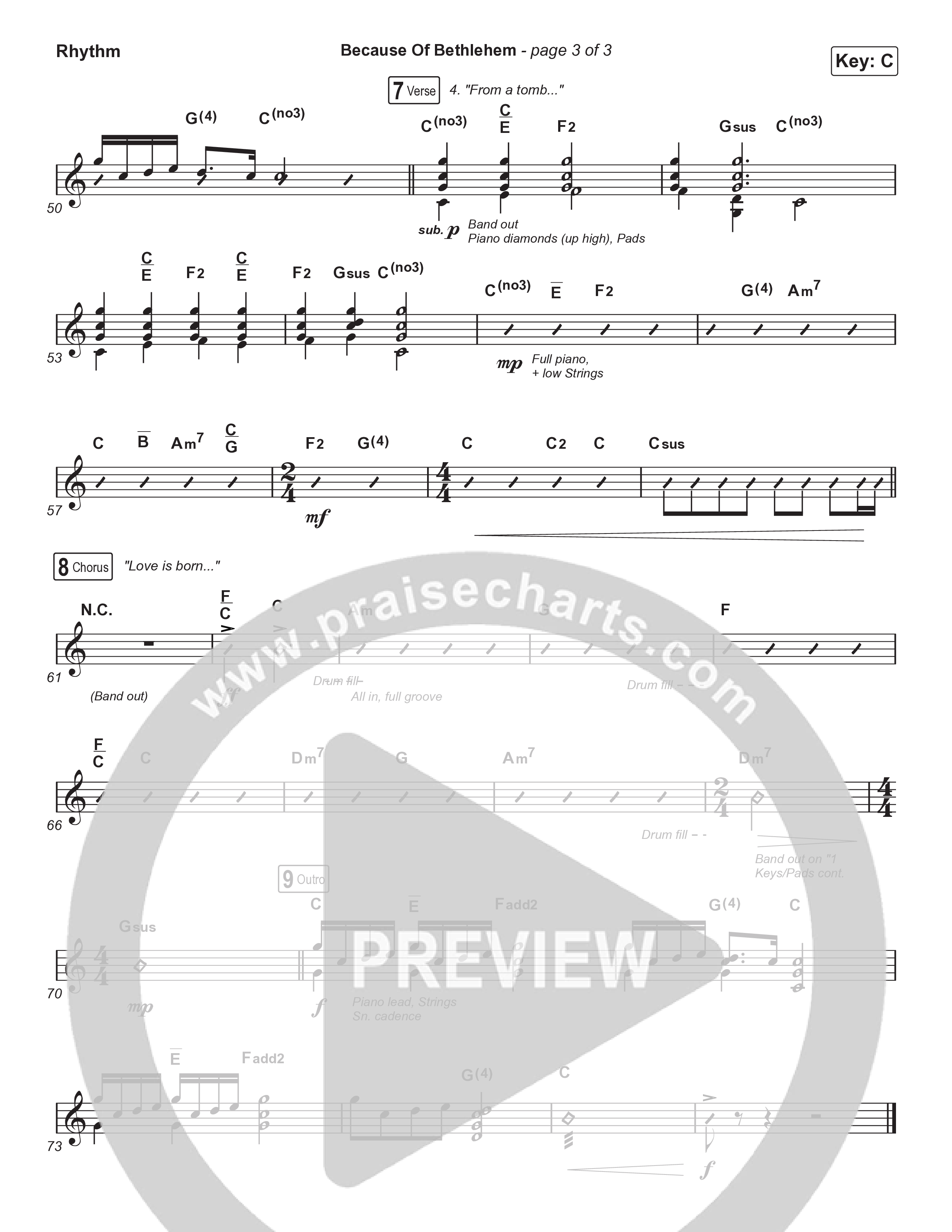 Because Of Bethlehem (Worship Choir/SAB) Rhythm Chart (Matthew West / Arr. Luke Gambill)