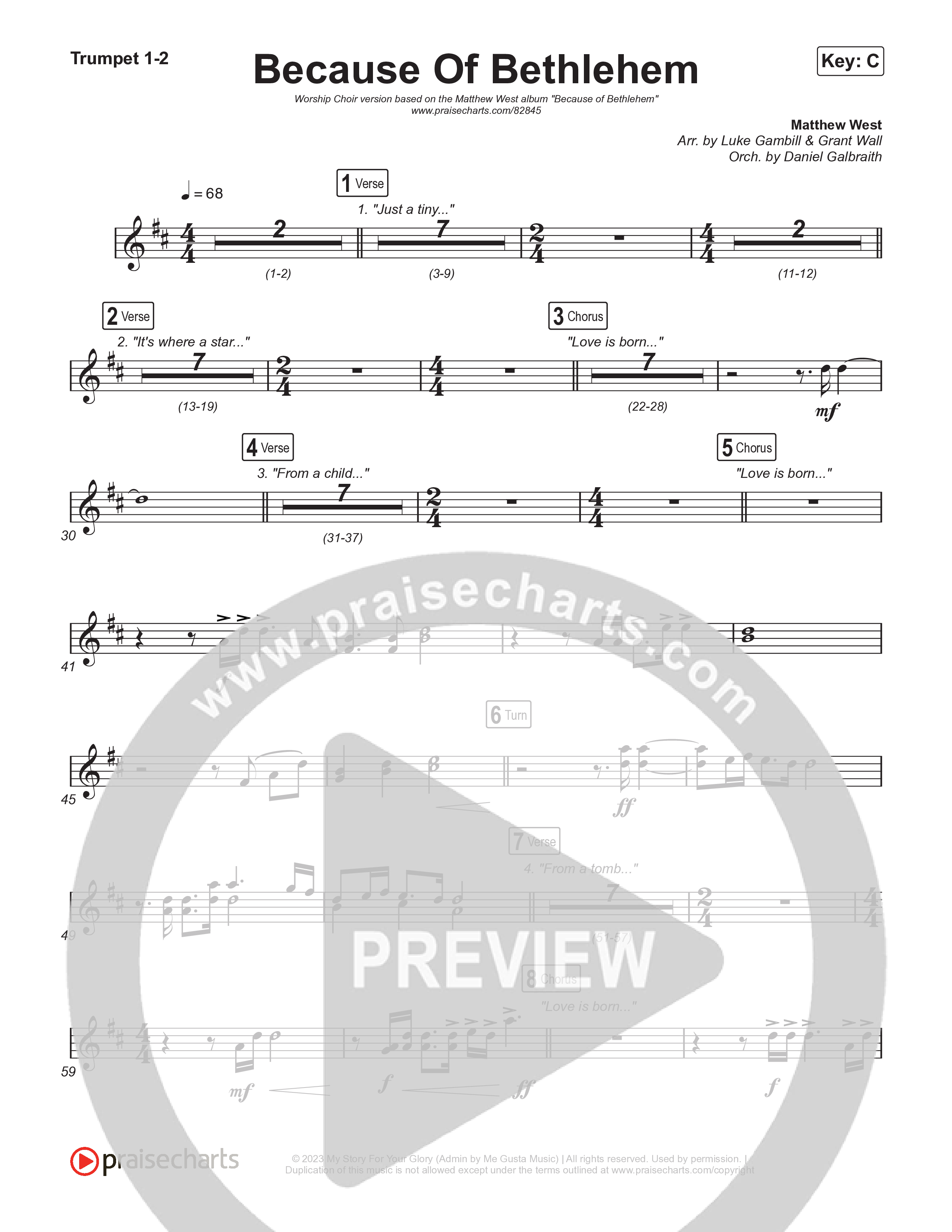 Because Of Bethlehem (Worship Choir/SAB) Brass Pack (Matthew West / Arr. Luke Gambill)