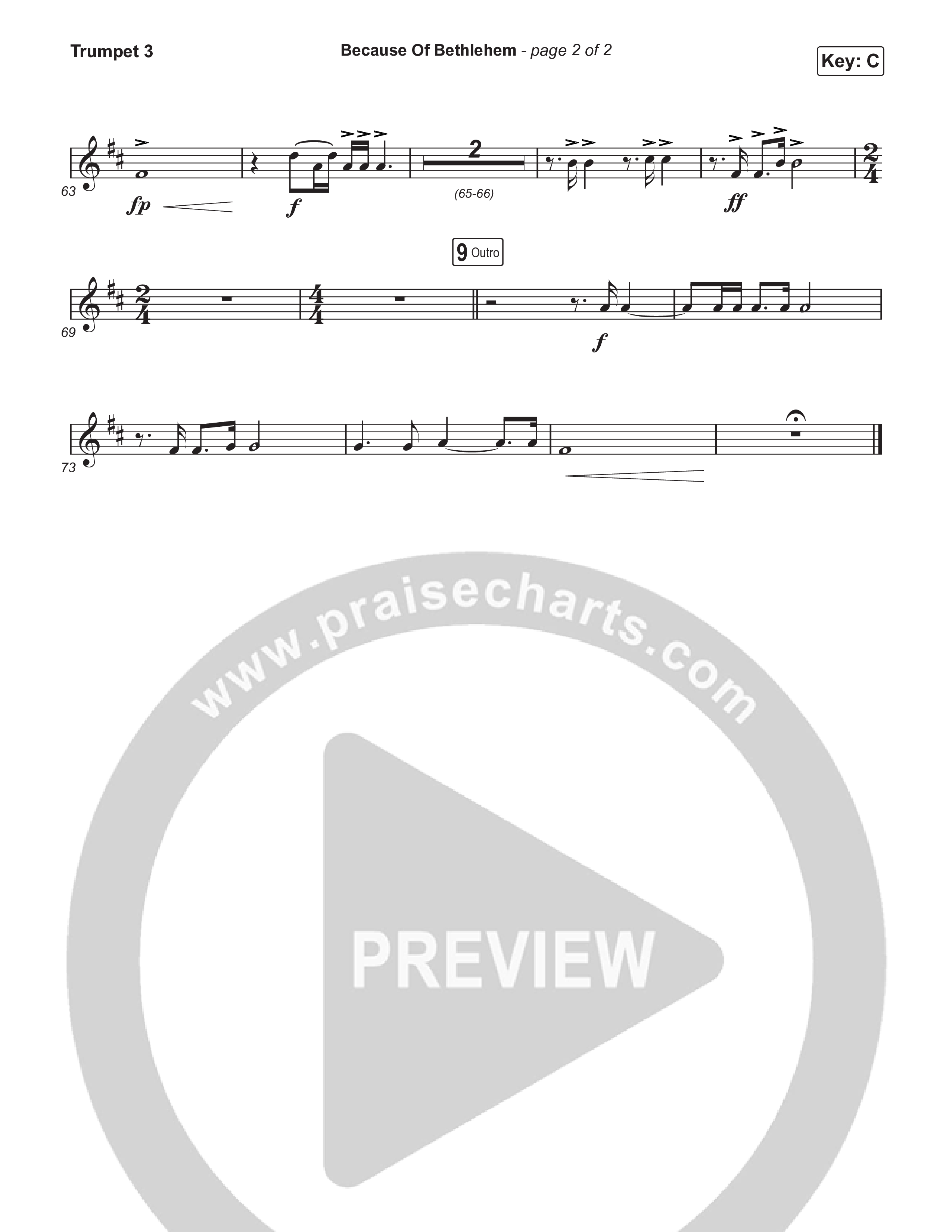 Because Of Bethlehem (Worship Choir/SAB) Trumpet 3 (Matthew West / Arr. Luke Gambill)