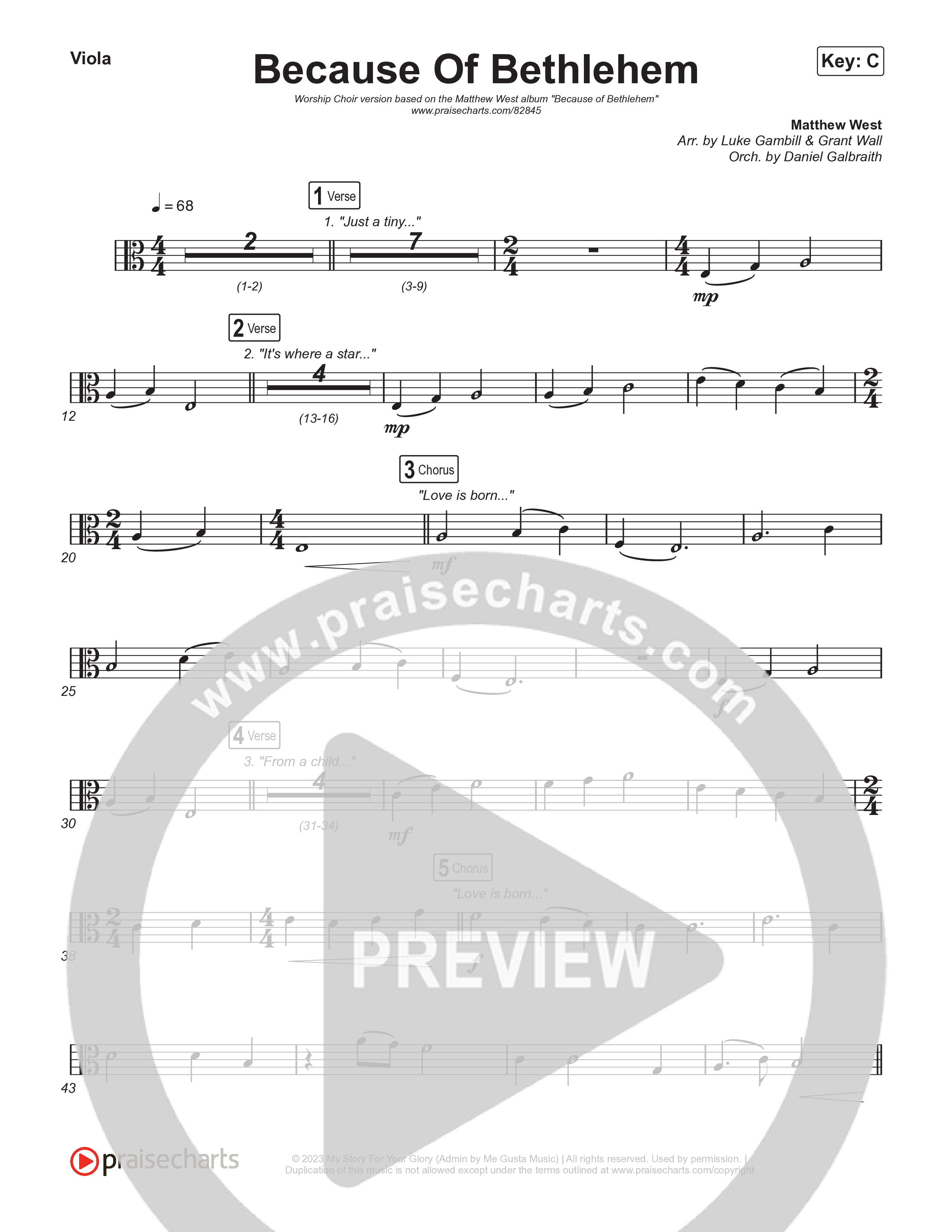 Because Of Bethlehem (Worship Choir/SAB) Viola (Matthew West / Arr. Luke Gambill)