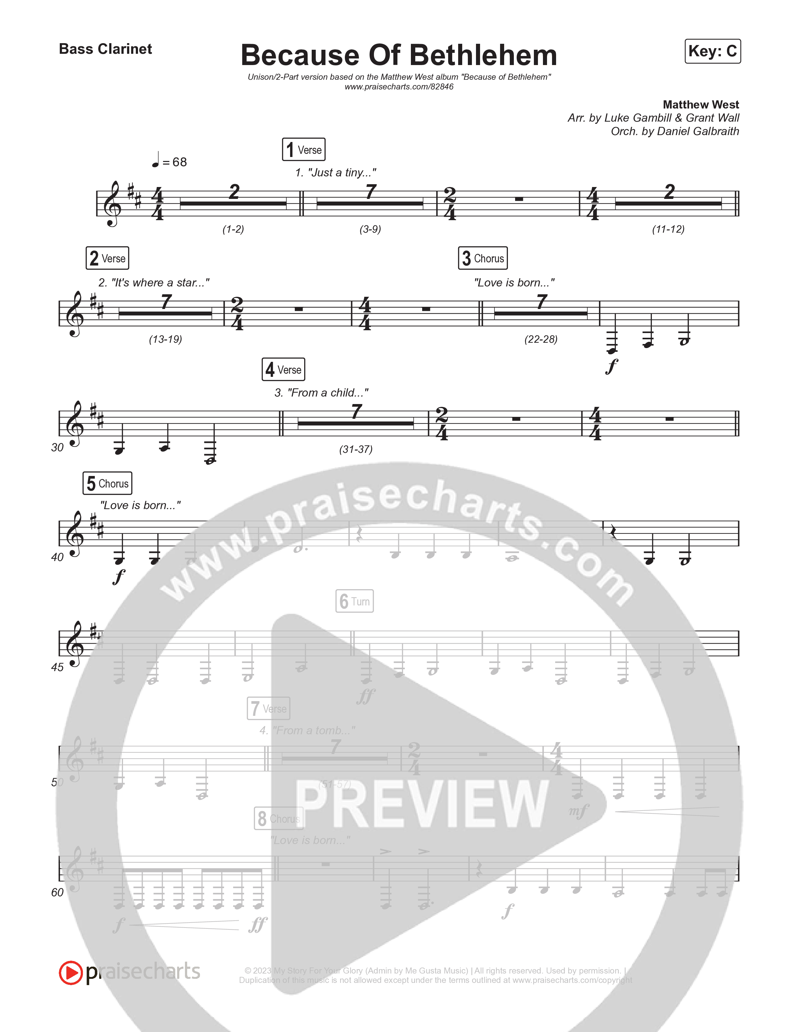 Because Of Bethlehem (Unison/2-Part) Bass Clarinet (Matthew West / Arr. Luke Gambill)