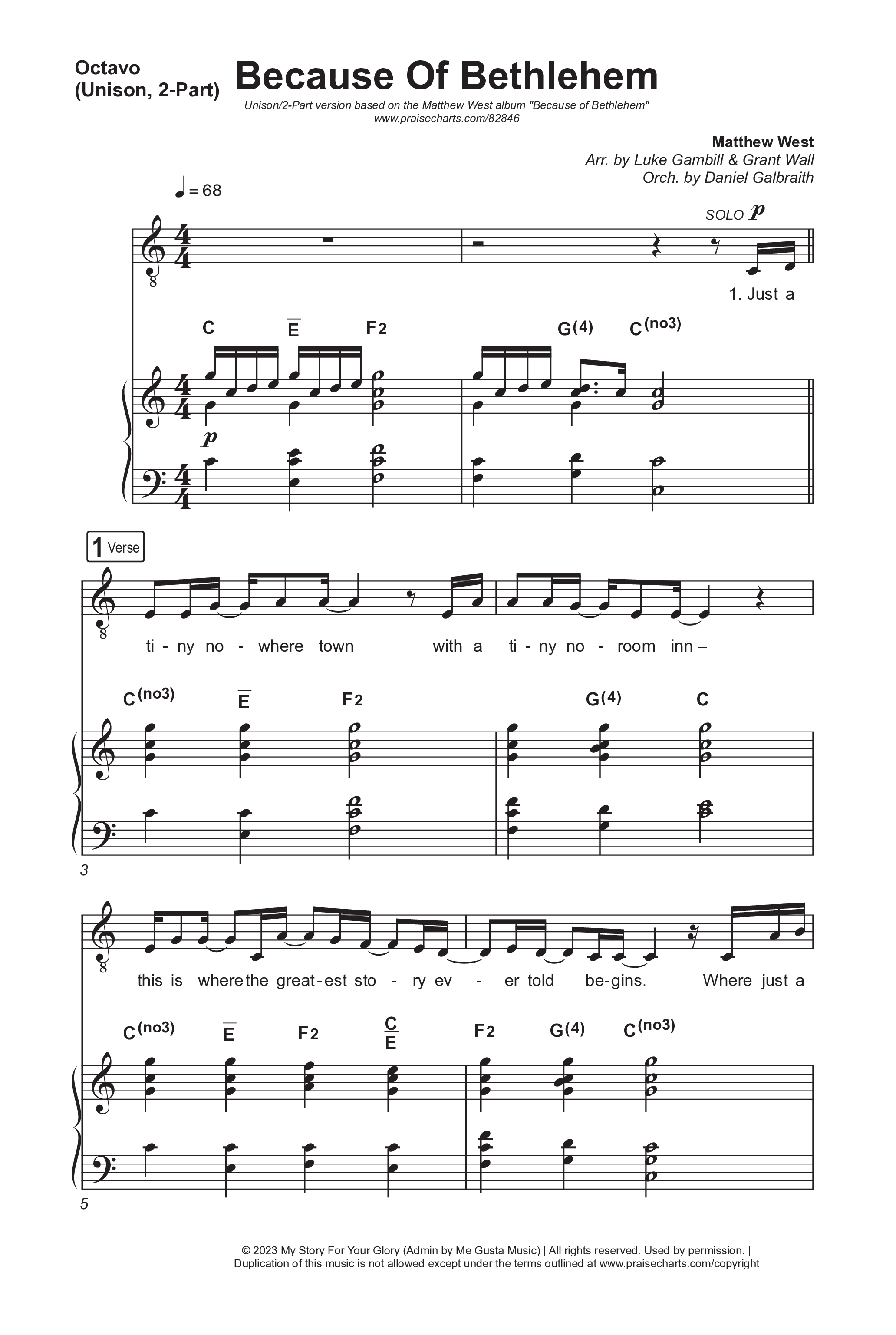 Because Of Bethlehem (Unison/2-Part) Octavo (Uni/2-Part & Pno) (Matthew West / Arr. Luke Gambill)