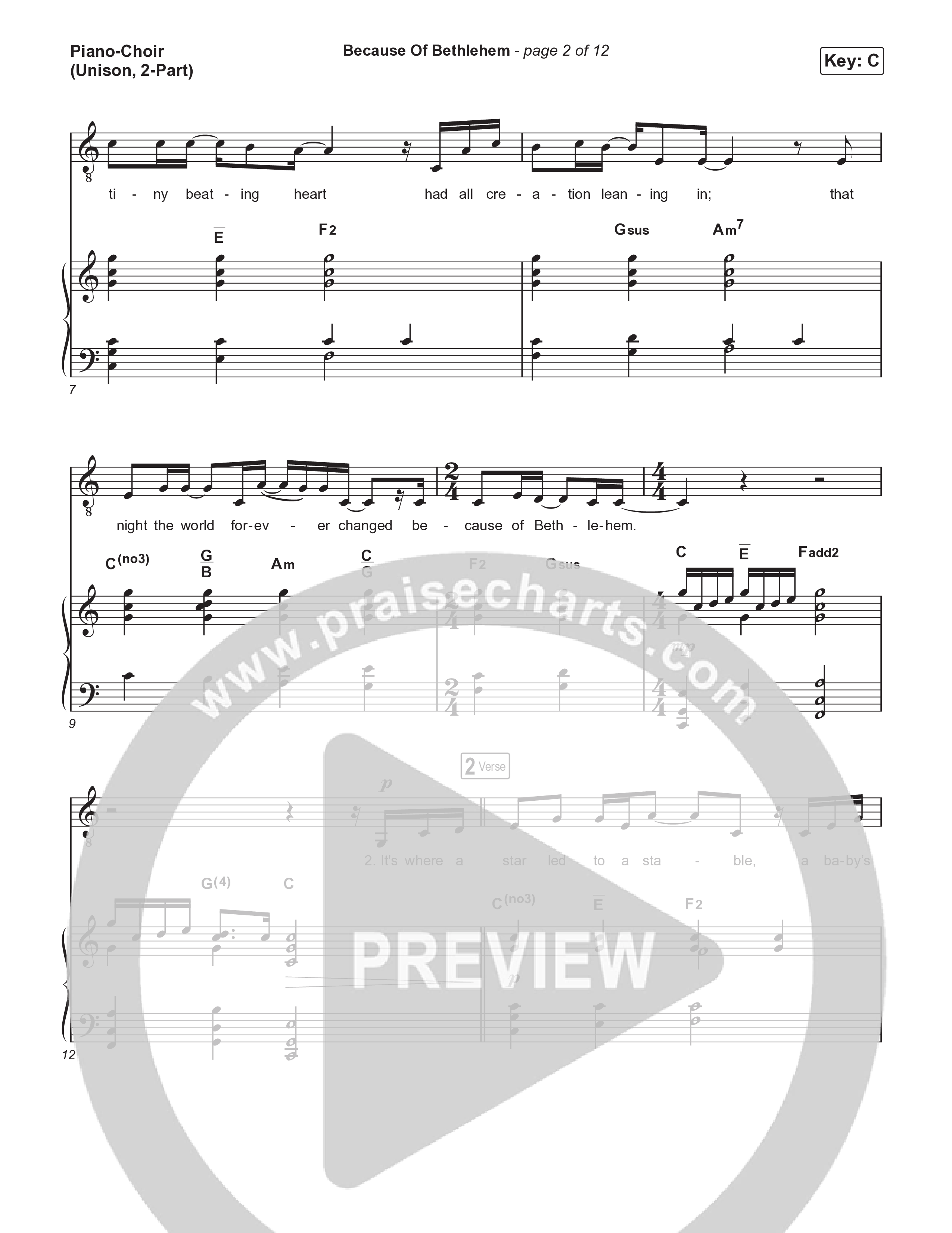 Because Of Bethlehem (Unison/2-Part) Piano/Choir  (Uni/2-Part) (Matthew West / Arr. Luke Gambill)