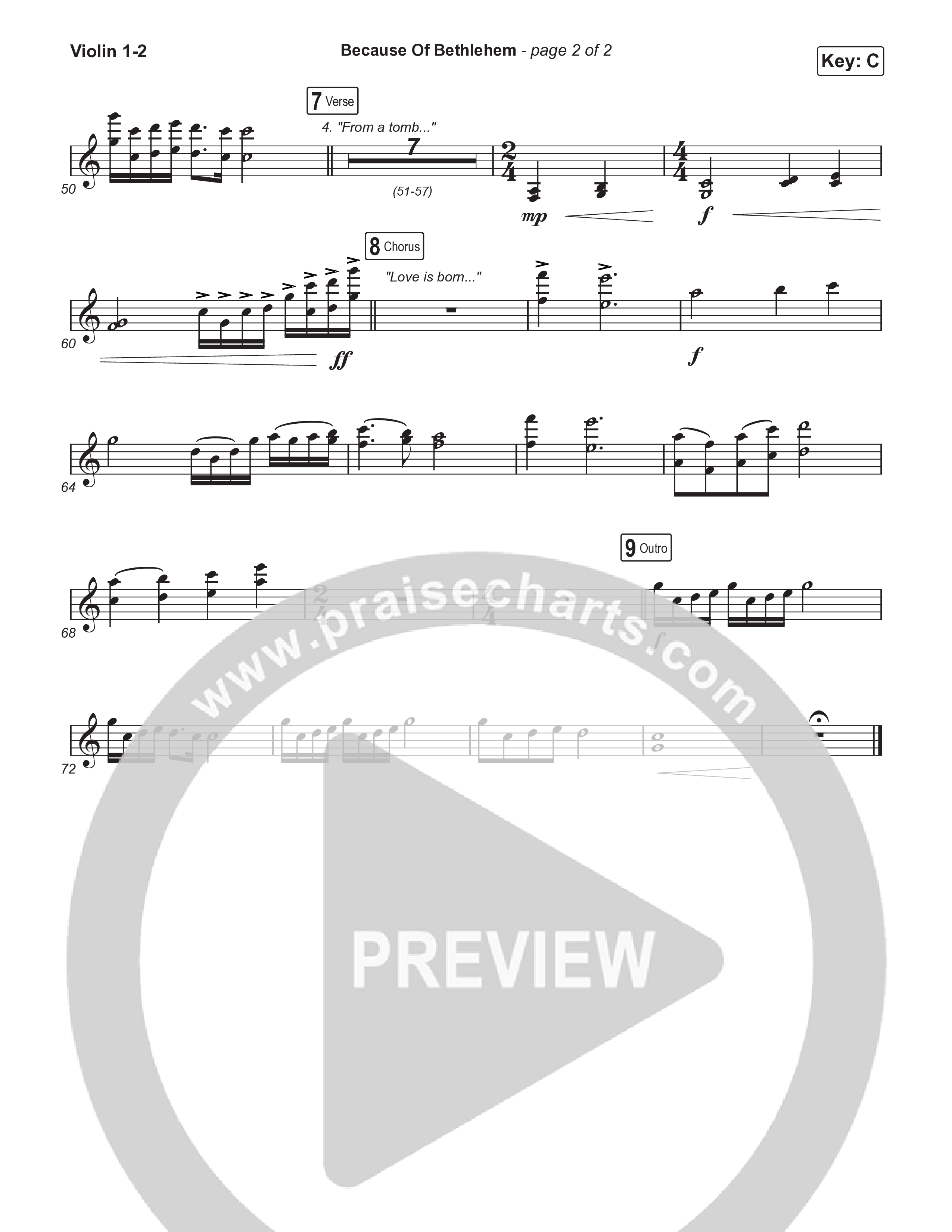 Because Of Bethlehem (Unison/2-Part) Violin 1/2 (Matthew West / Arr. Luke Gambill)