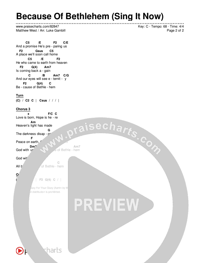 Because Of Bethlehem (Sing It Now) Chords & Lyrics (Matthew West / Arr. Luke Gambill)