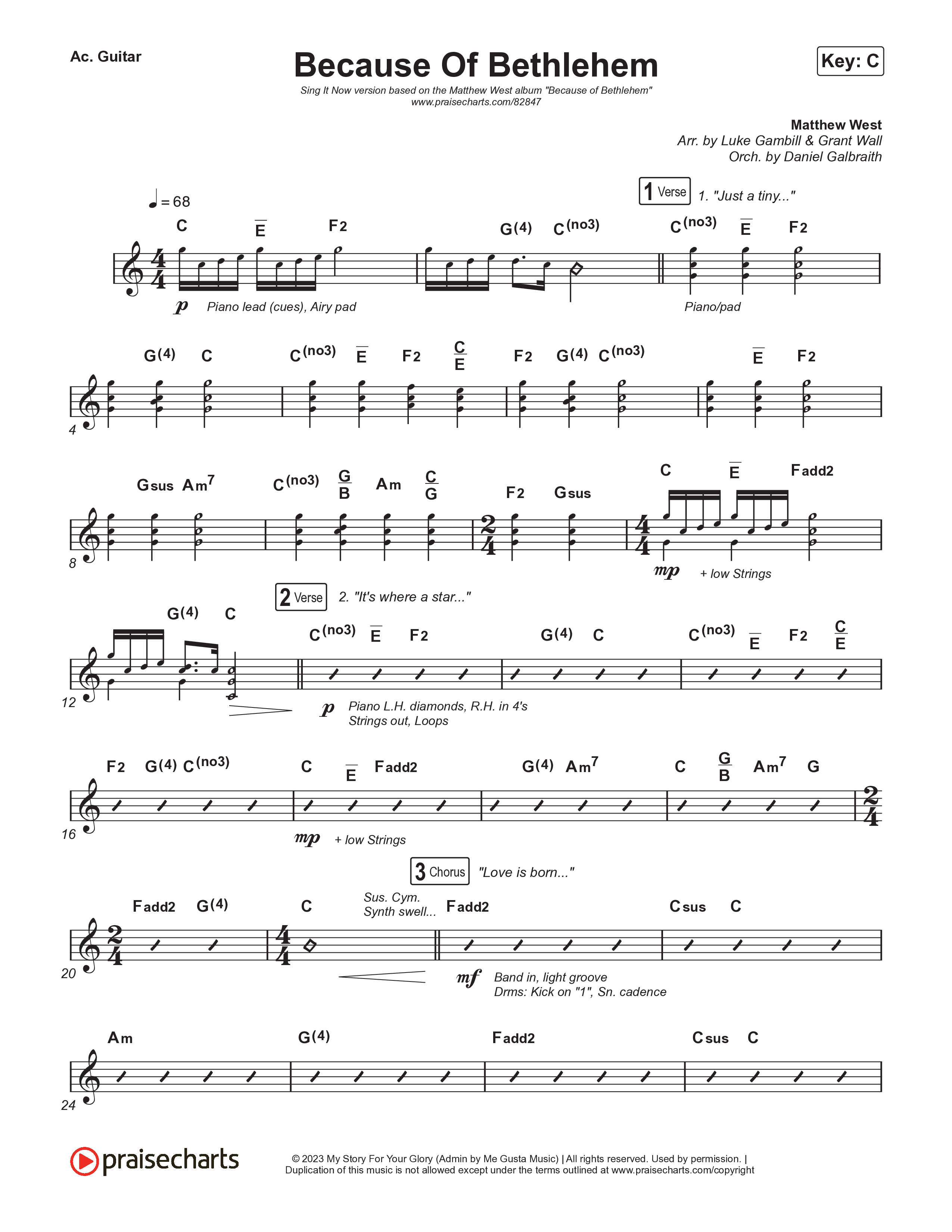 Because Of Bethlehem (Sing It Now) Acoustic Guitar (Matthew West / Arr. Luke Gambill)