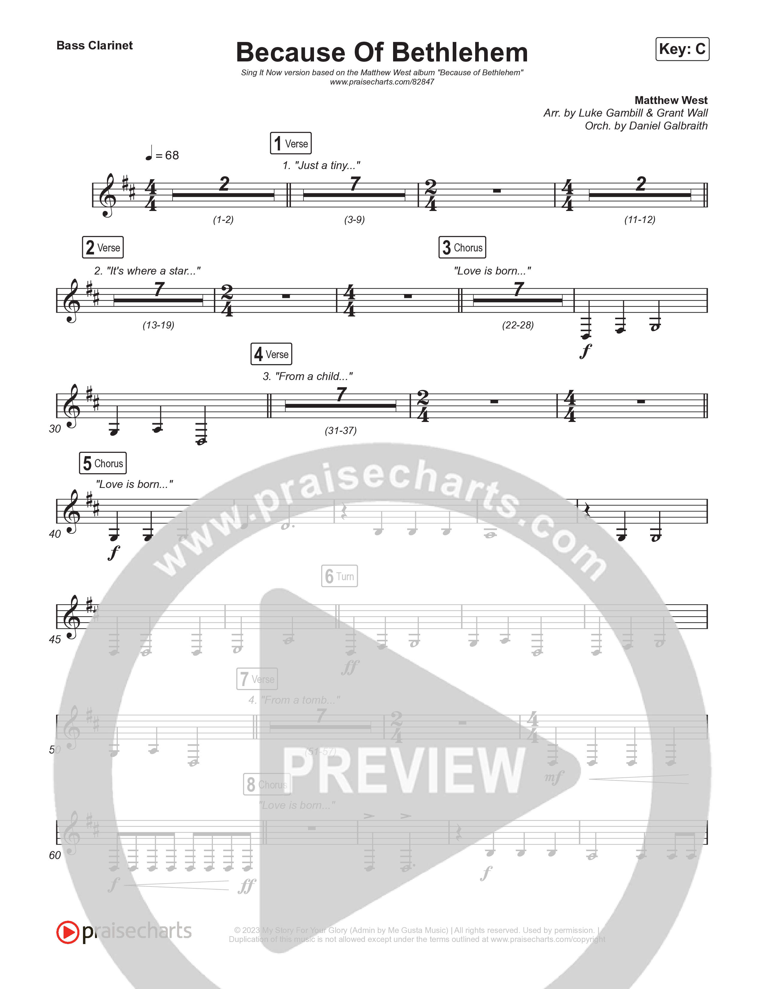 Because Of Bethlehem (Sing It Now) Bass Clarinet (Matthew West / Arr. Luke Gambill)