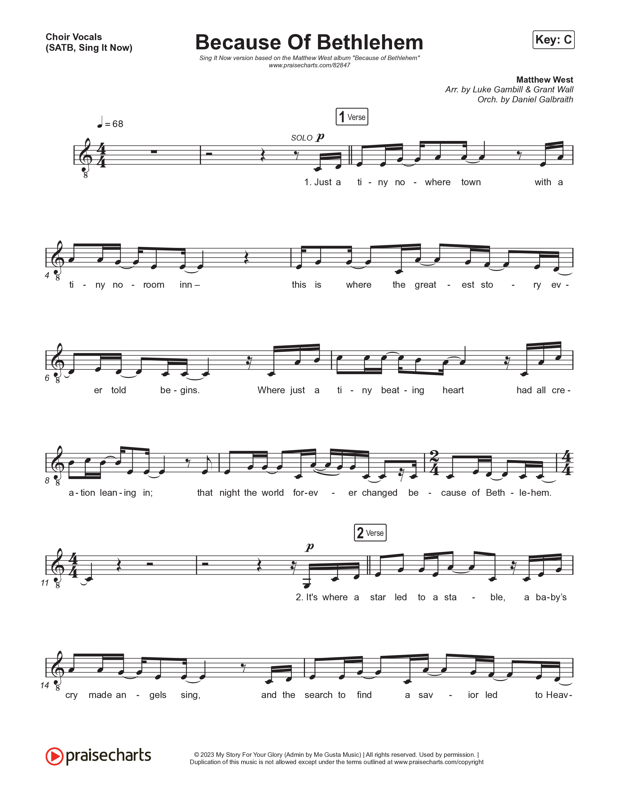 Because Of Bethlehem (Sing It Now) Choir Sheet (SATB) (Matthew West / Arr. Luke Gambill)