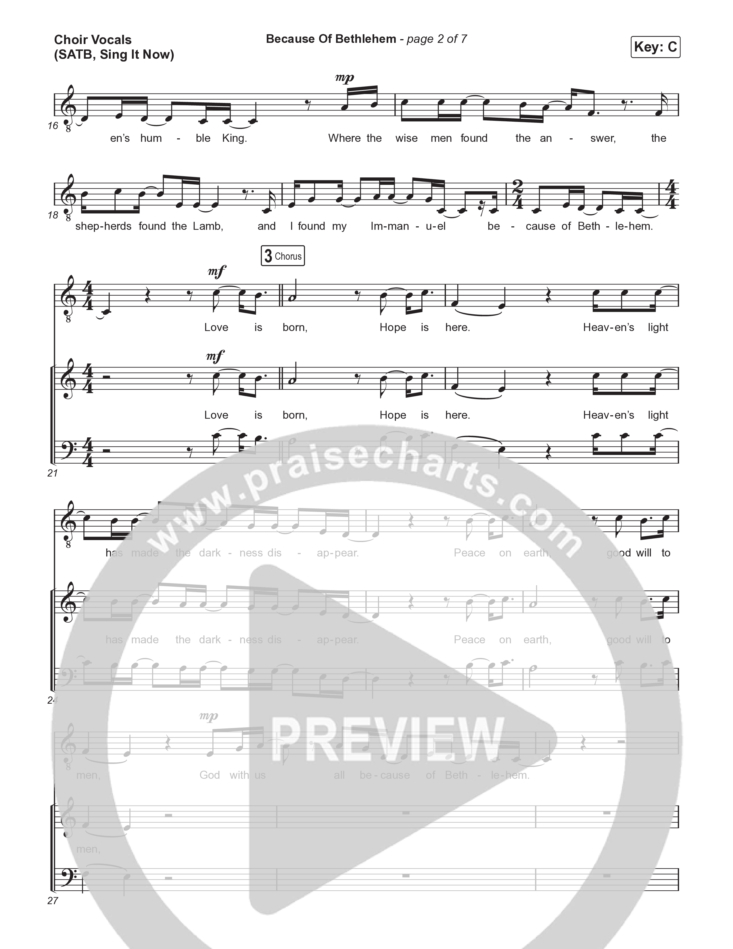 Because Of Bethlehem (Sing It Now) Choir Sheet (SATB) (Matthew West / Arr. Luke Gambill)