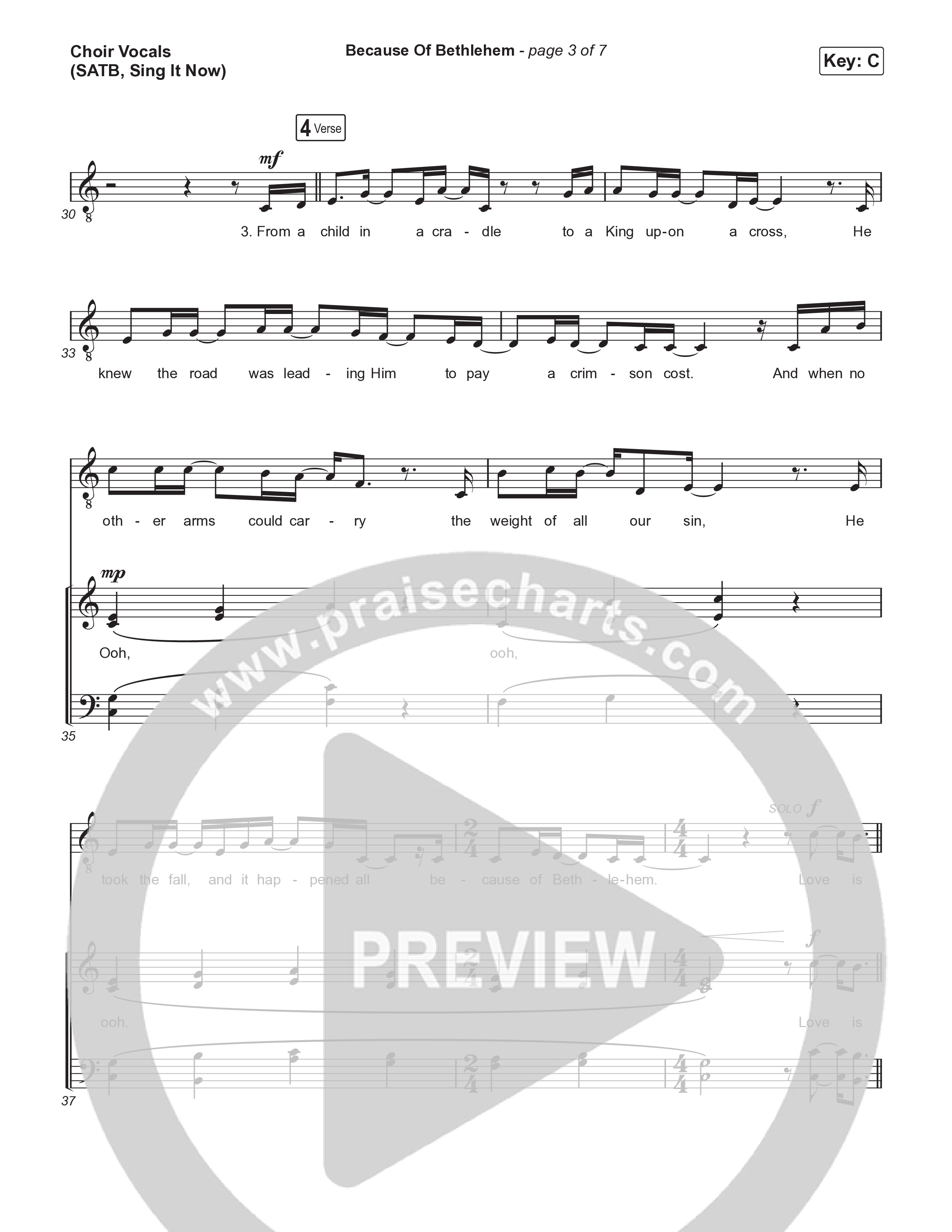 Because Of Bethlehem (Sing It Now) Choir Sheet (SATB) (Matthew West / Arr. Luke Gambill)