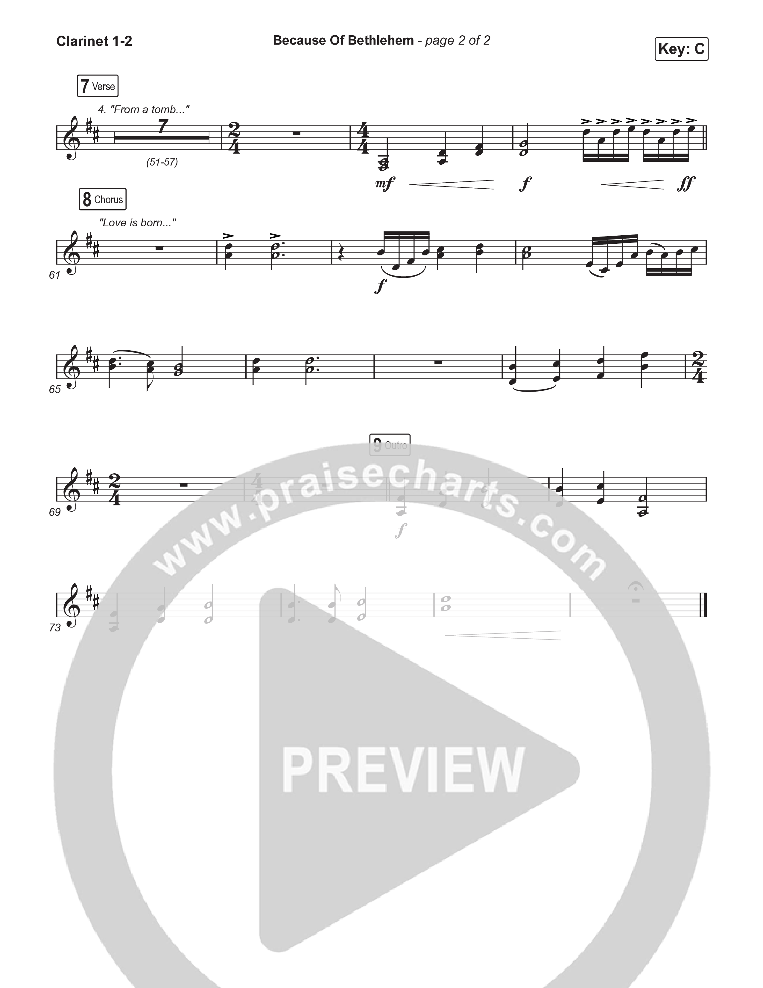 Because Of Bethlehem (Sing It Now) Clarinet 1/2 (Matthew West / Arr. Luke Gambill)