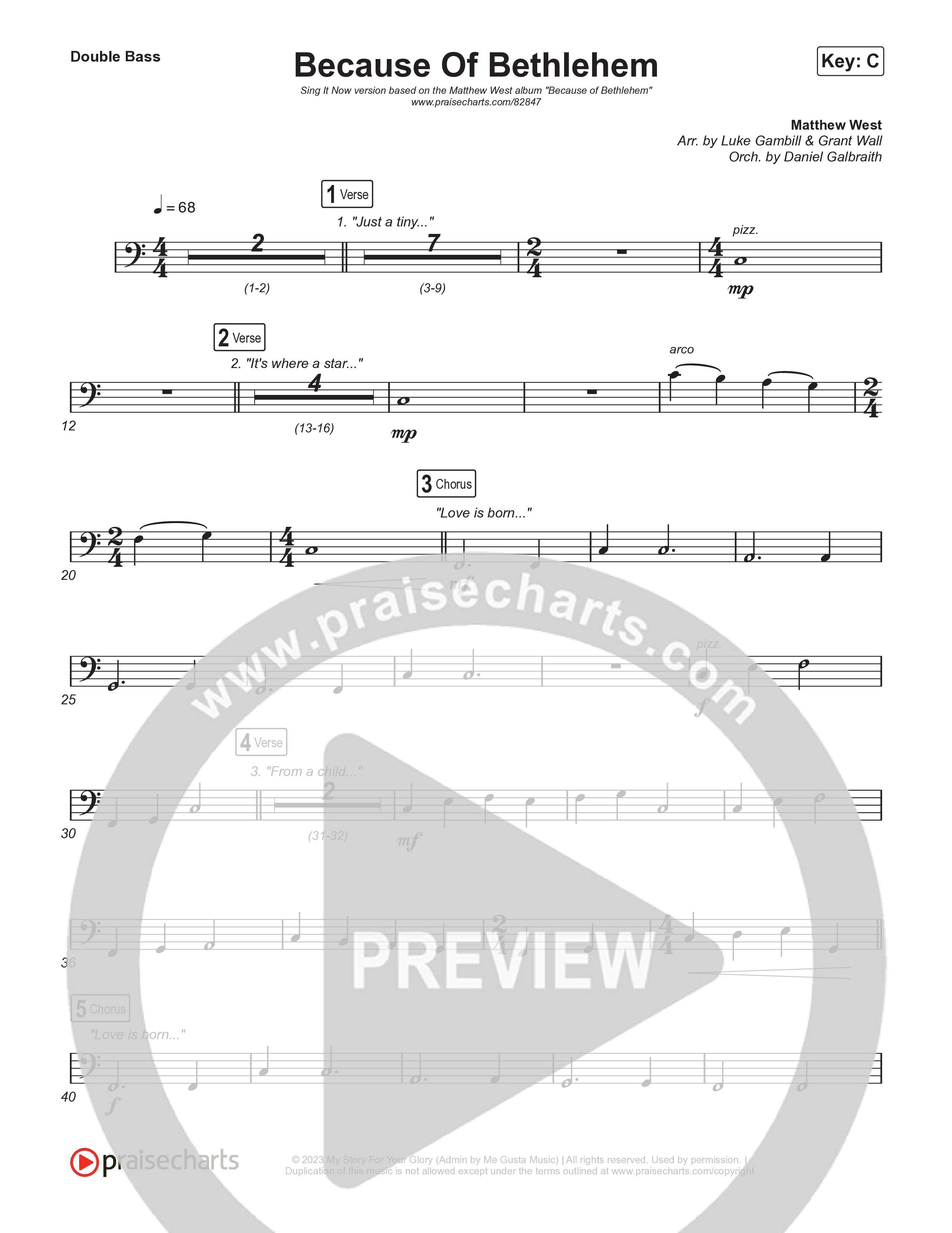 Because Of Bethlehem (Sing It Now) Double Bass (Matthew West / Arr. Luke Gambill)