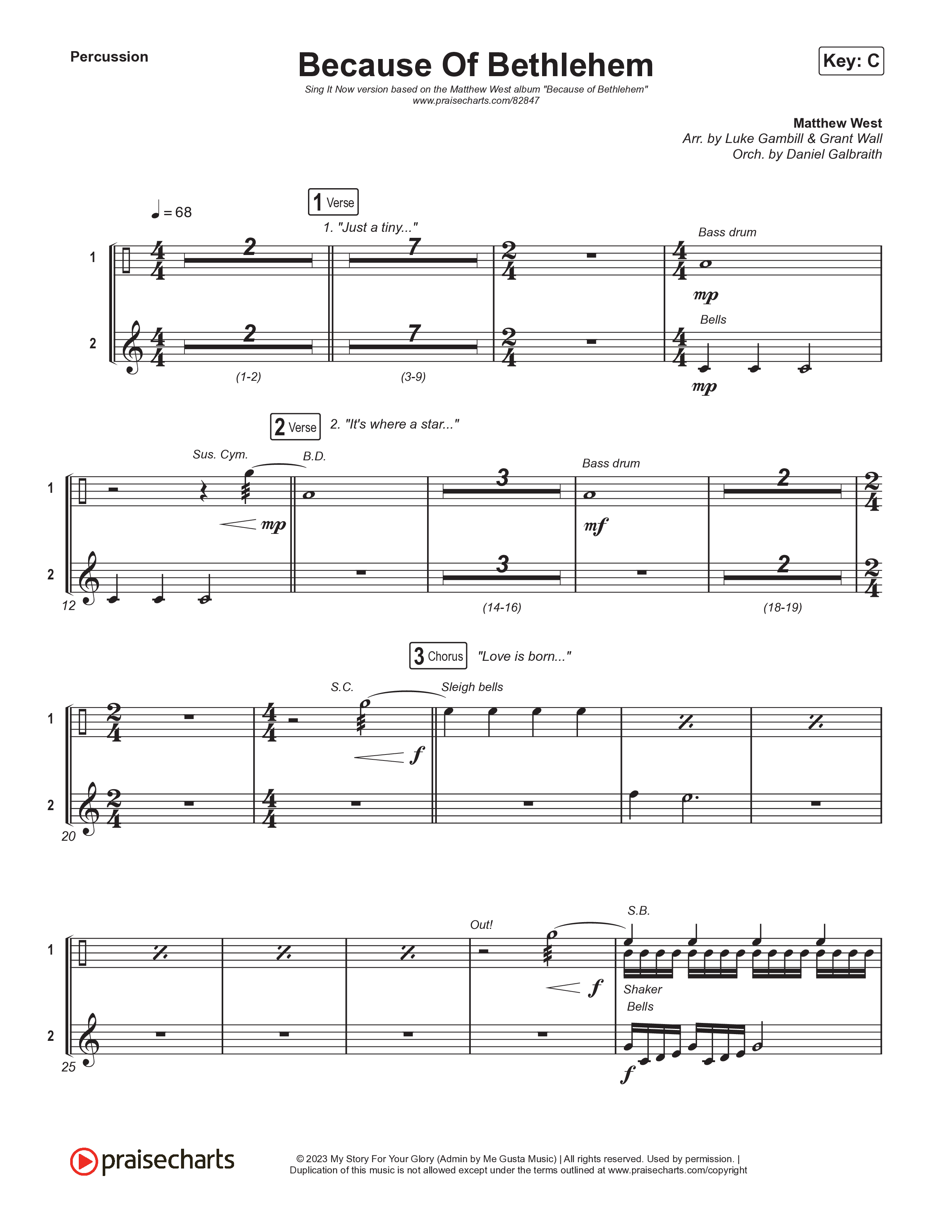 Because Of Bethlehem (Sing It Now) Percussion (Matthew West / Arr. Luke Gambill)