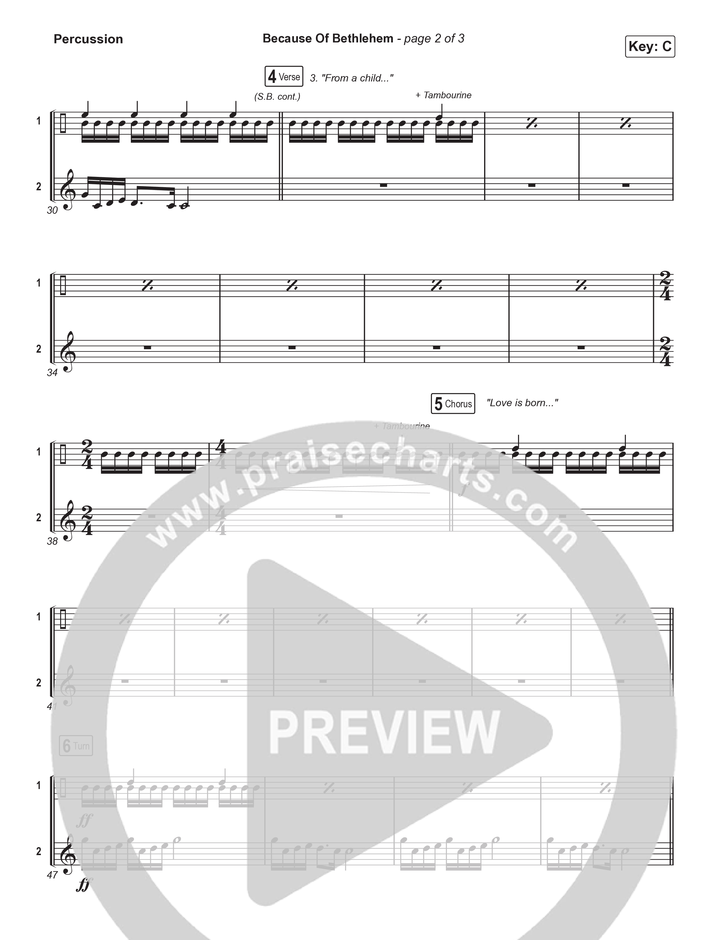 Because Of Bethlehem (Sing It Now) Percussion (Matthew West / Arr. Luke Gambill)