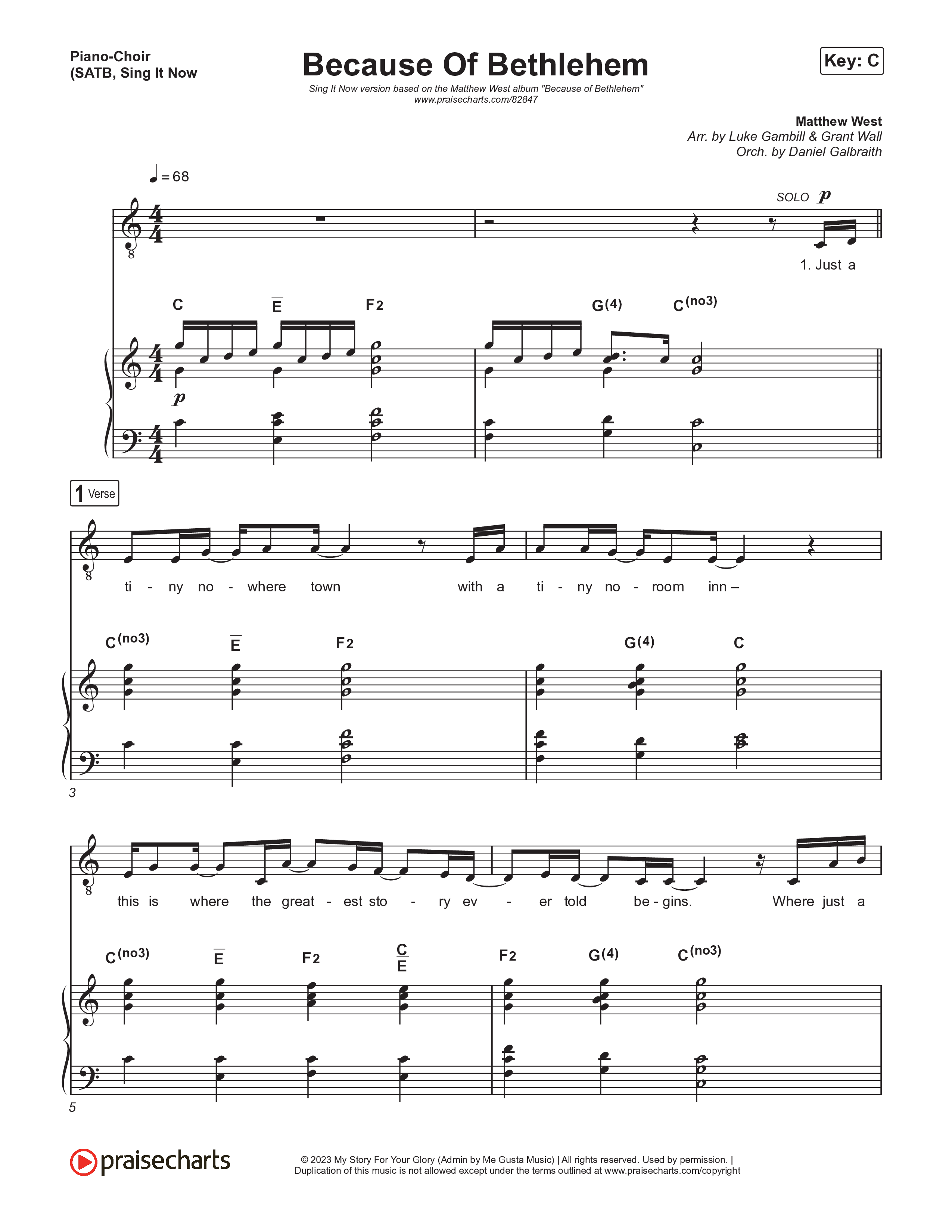 Because Of Bethlehem (Sing It Now) Piano/Choir (SATB) (Matthew West / Arr. Luke Gambill)