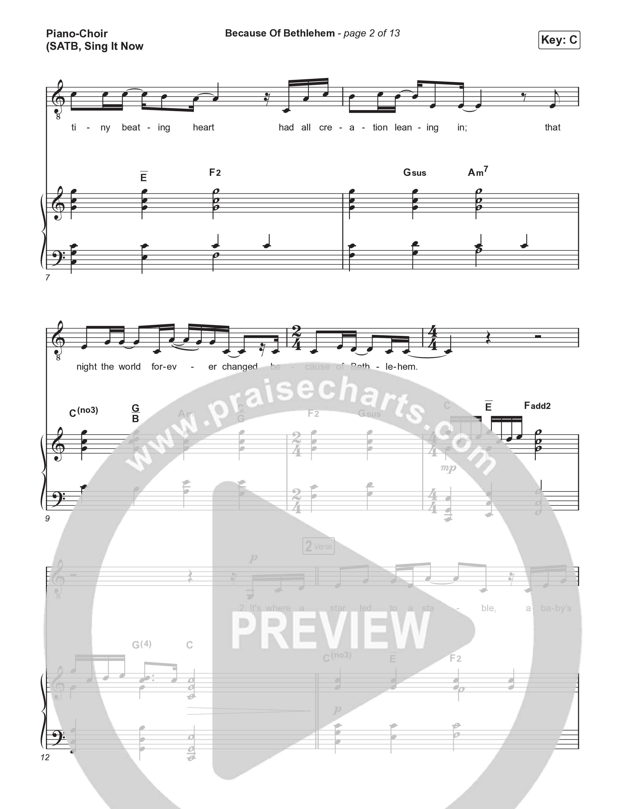 Because Of Bethlehem (Sing It Now) Piano/Choir (SATB) (Matthew West / Arr. Luke Gambill)