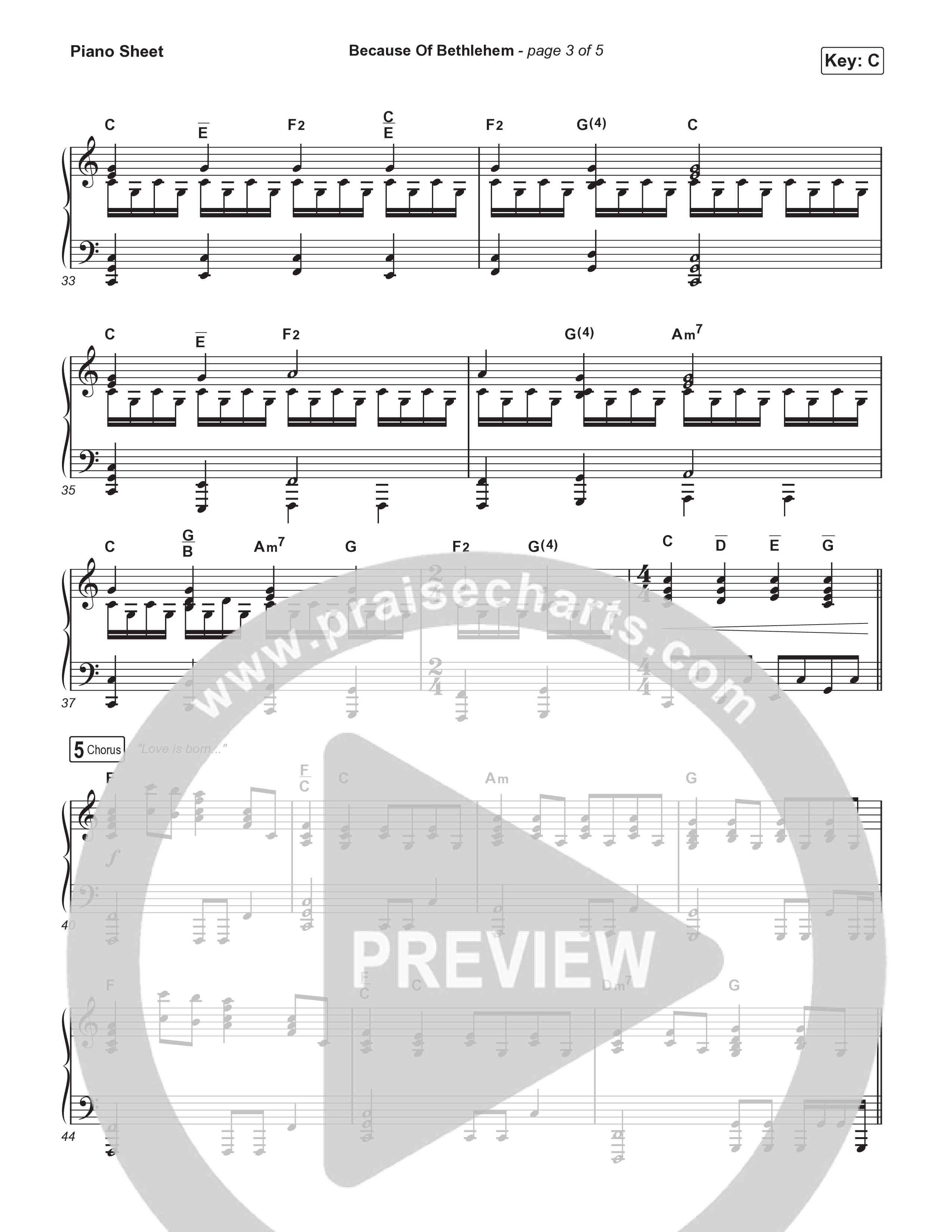 Because Of Bethlehem (Sing It Now) Piano Sheet (Matthew West / Arr. Luke Gambill)