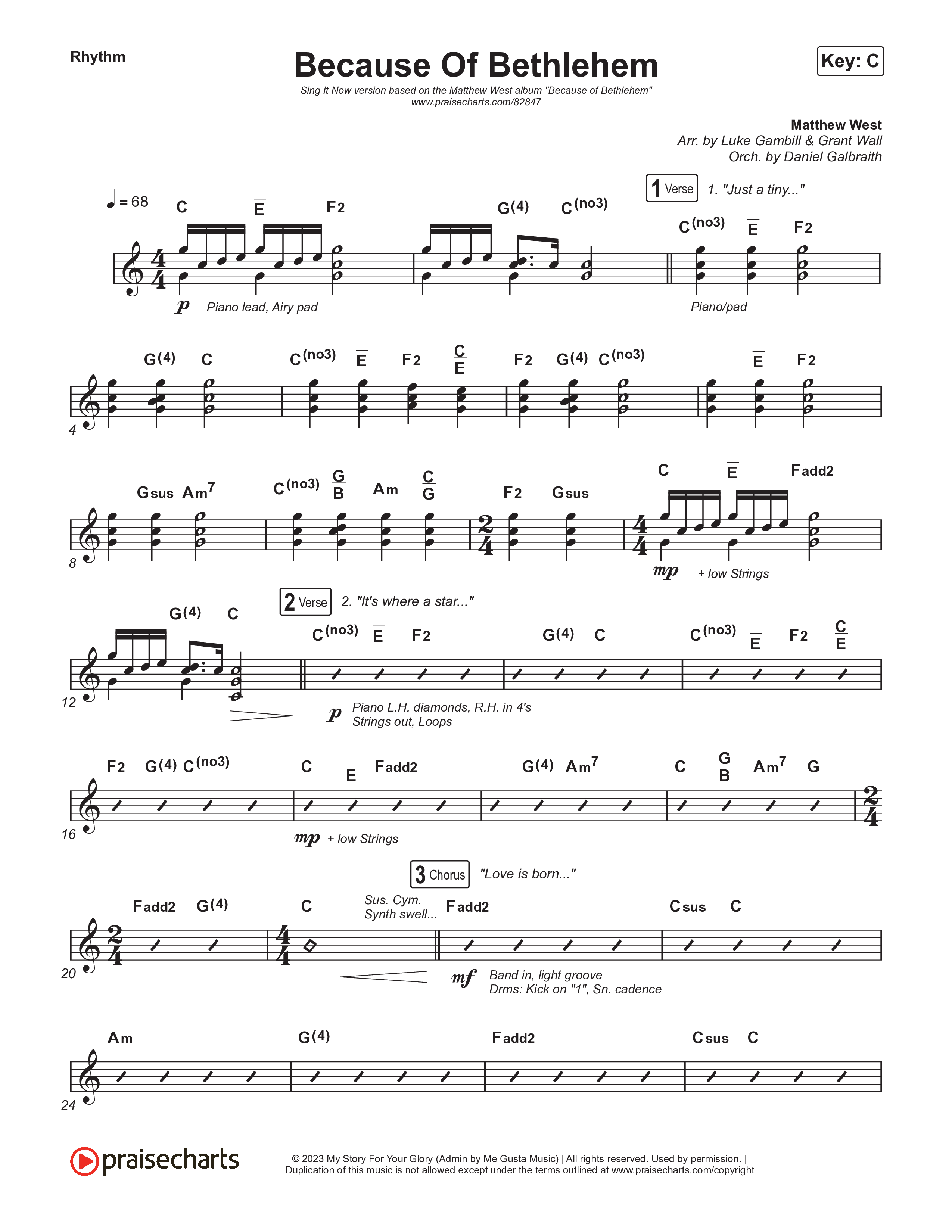Because Of Bethlehem (Sing It Now) Rhythm Chart (Matthew West / Arr. Luke Gambill)