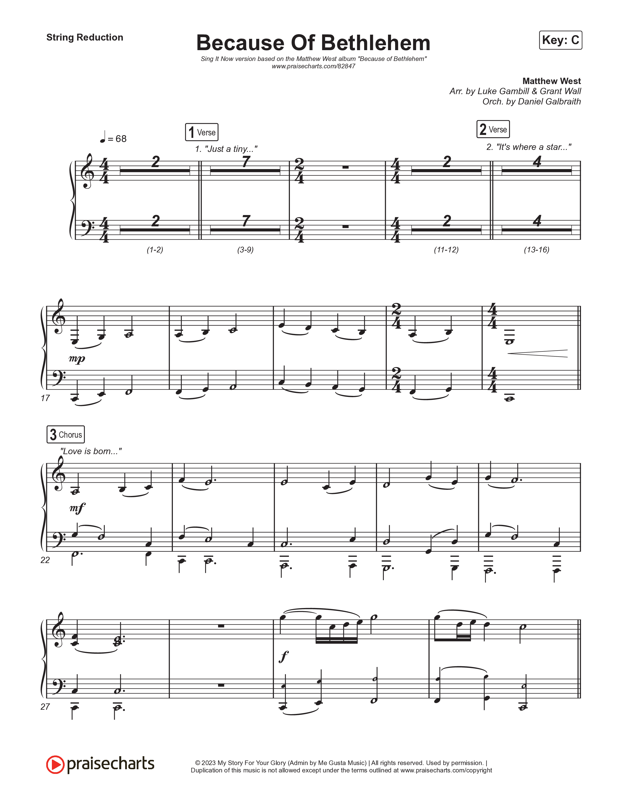 Because Of Bethlehem (Sing It Now) String Reduction (Matthew West / Arr. Luke Gambill)